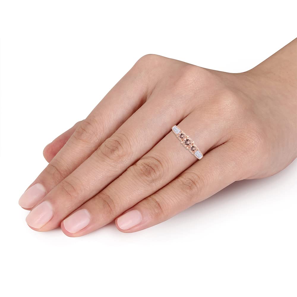 14K Gold Over Sterling Silver 3 Stone Engagement Ring with Round Cut Gemstone & Natural White Diamond (0.40 Cttw) - Wedding Band, Anniversary Gift for Her, Valentine's Day Present - Perfect for Proposals, Bridal Jewelry & Special Occasions