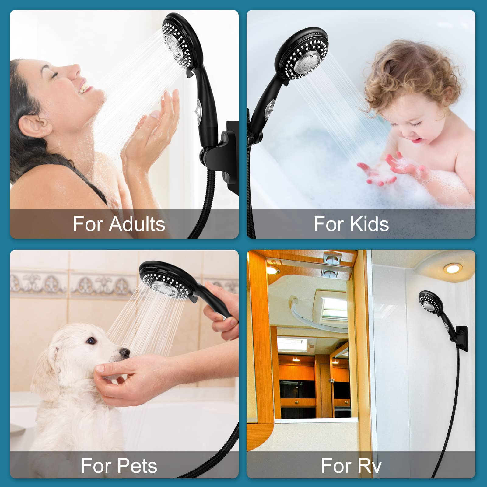 High Pressure Handheld Shower Head with On/Off Switch - Water Saving RV & Camper Shower Replacement with 60'' Hose & Bracket (Black) - Perfect for Tiny Homes, Boats & Outdoor Adventures