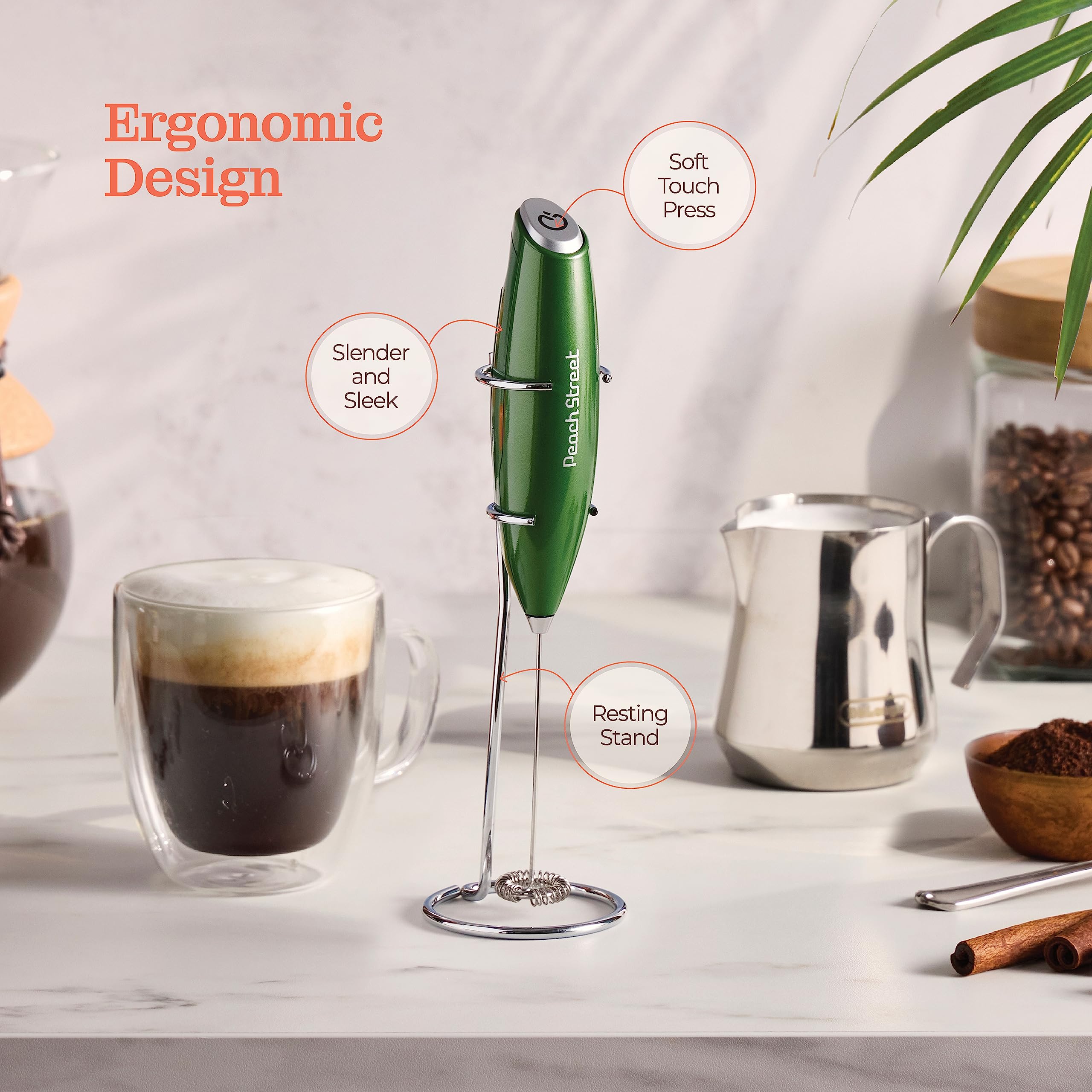 Premium Handheld Milk Frother - Battery Operated Stainless Steel Drink Mixer with Stand | Mini Milk Foamer for Coffee, Latte, Hot Chocolate & Matcha | Perfect for Home, Office & Cafe Use