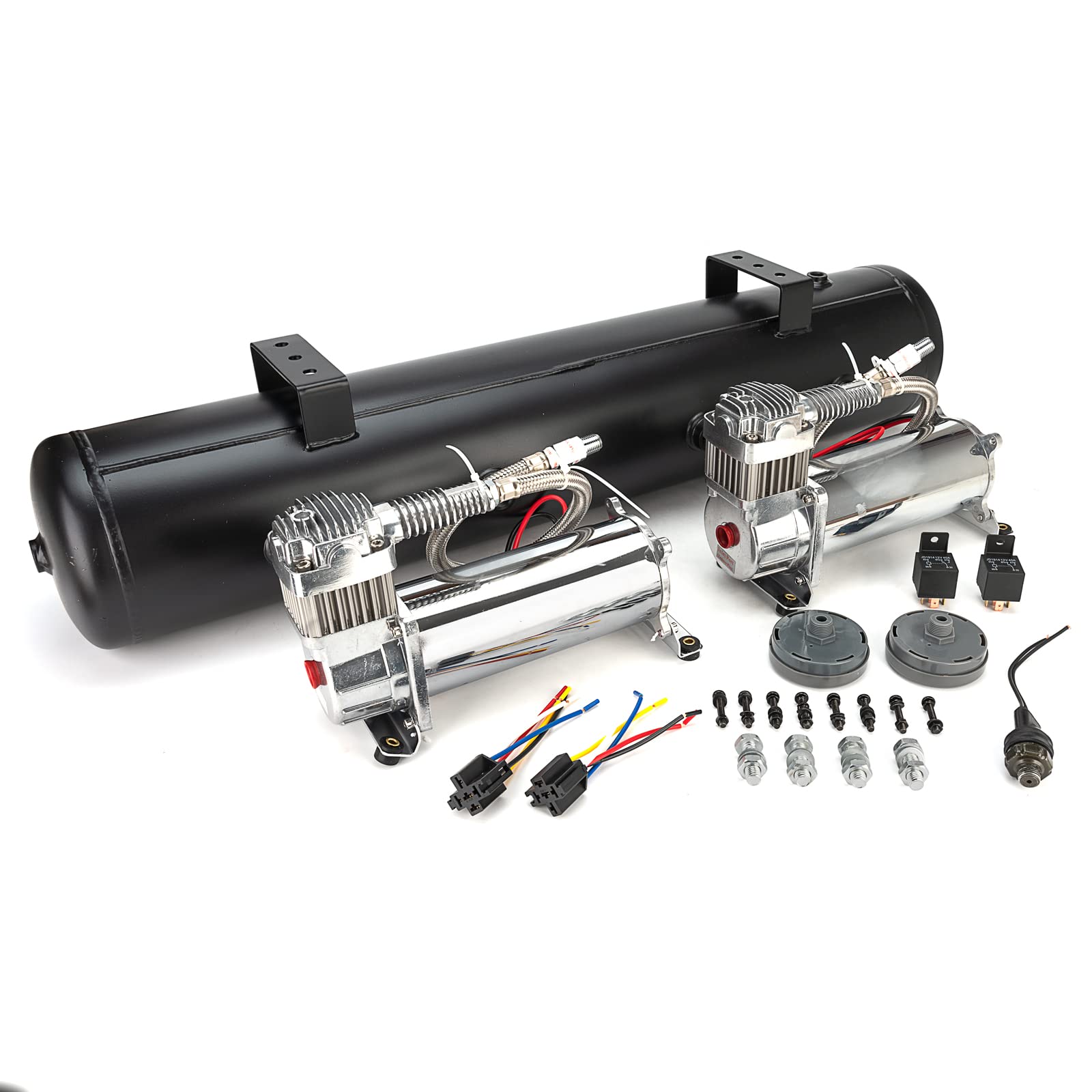 Chrome 580 Air Compressor System Kit - 5 Gallon Tank, 180 PSI with Auto Off Switch & Relay - Replacement for AI-AM-COM580 - Perfect for Air Ride Suspension in Trucks, Cars & Custom Vehicles
