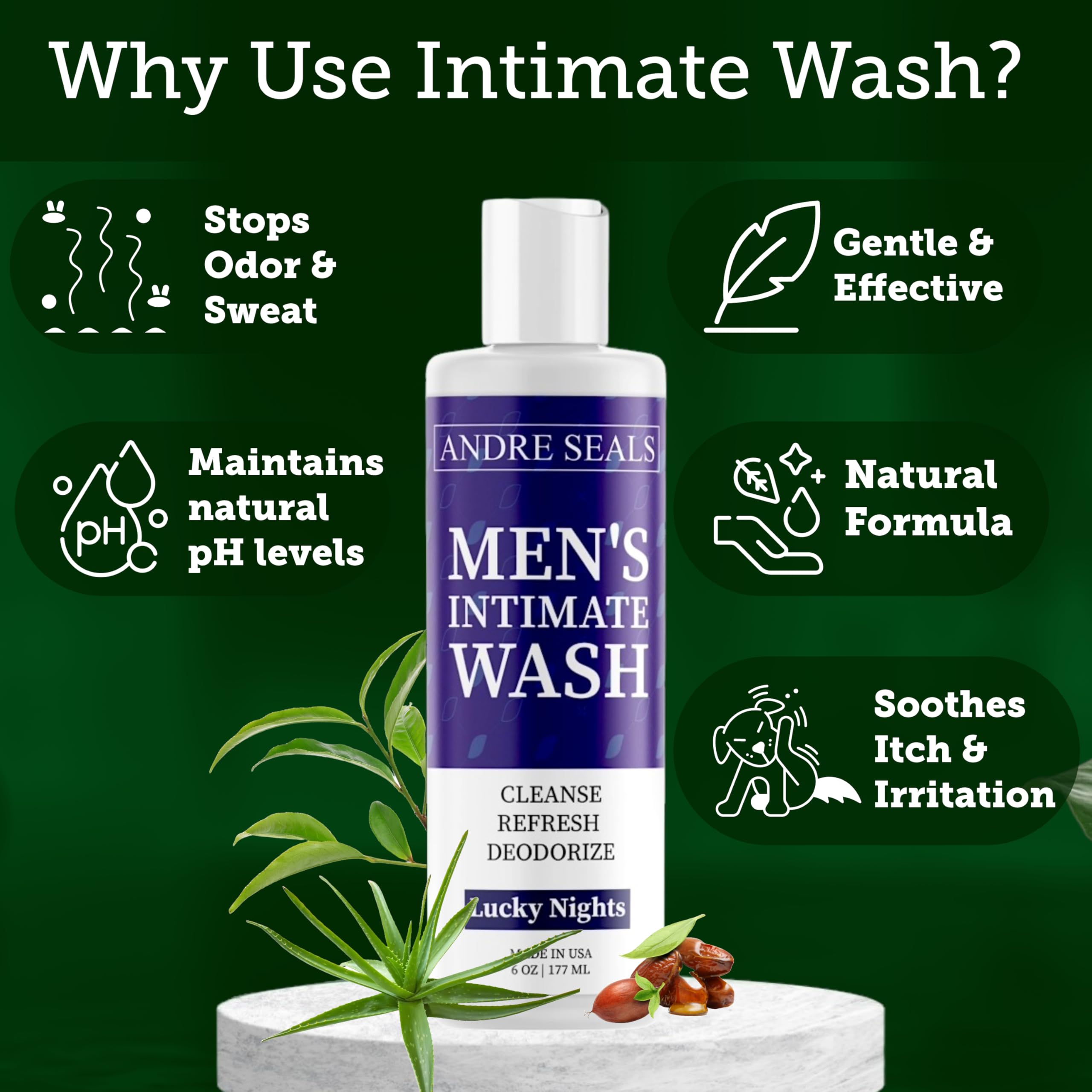Lucky Nights Scent Intimate Wash for Men - Refreshing Genital Care & Odor Control, Ball Wash with Rich Lather Formula for All-Day Freshness | Men's Hygiene Product for Shower & Post-Workout Use
