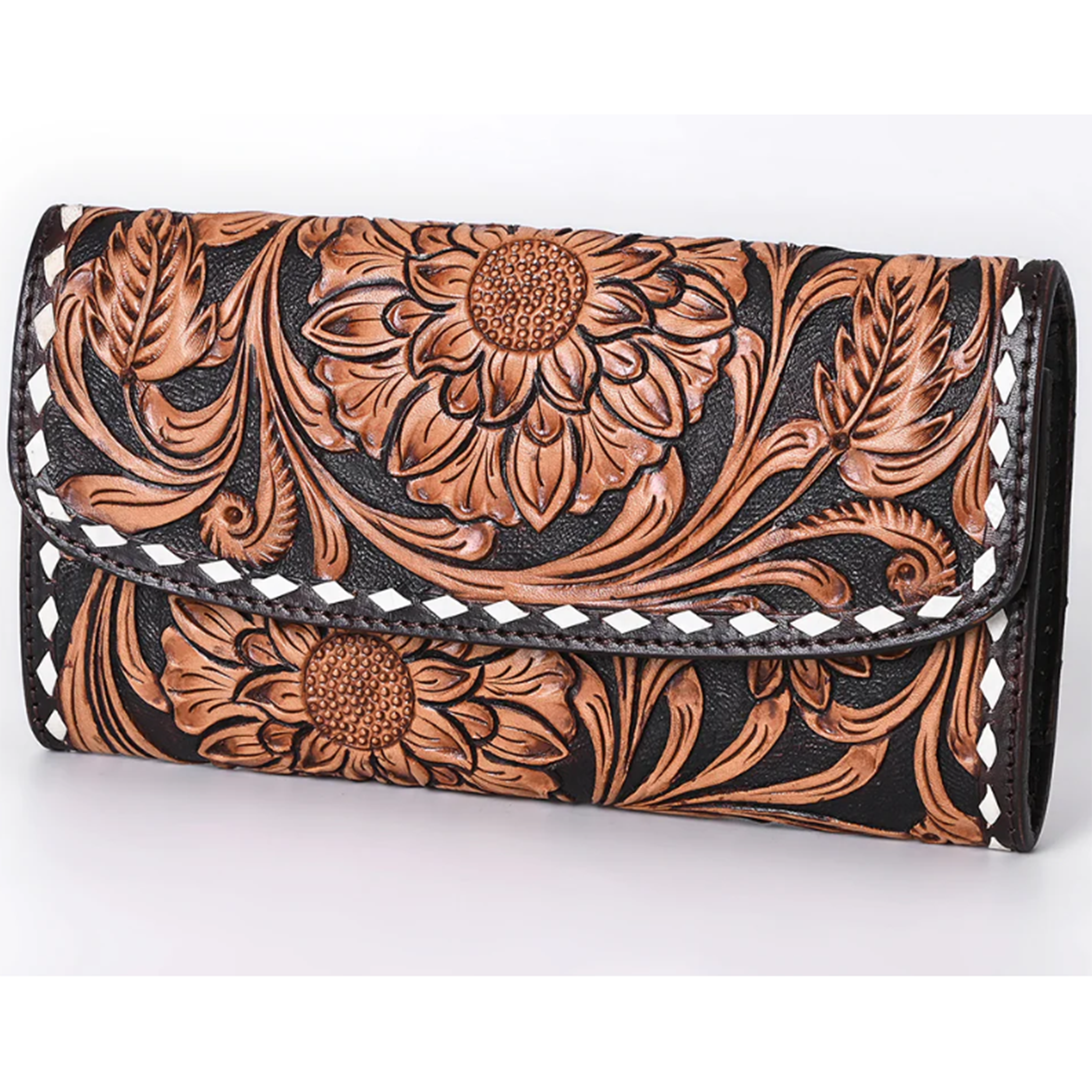 American Darling Genuine Leather Tooled White Buck Stitch Wallet for Men - Perfect for Everyday Use, Travel & Gifts