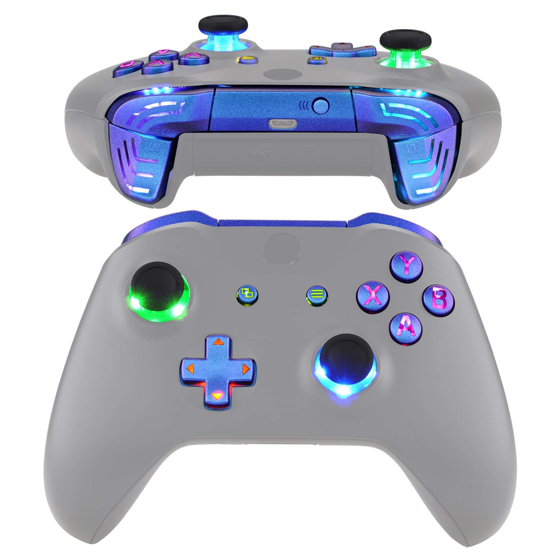 eXtremeRate DTF2.0 LED Light Kit for Xbox One S/X Controller - RGB LED Cable & Button Set, DIY Replacement for D-Pad/ABXY/Menu/View Buttons/Sticks, Glow Accessories for Xbox One S/X Model 1708 (Purple Blue) - Perfect for Gaming Enthusiasts & Custom Modifications