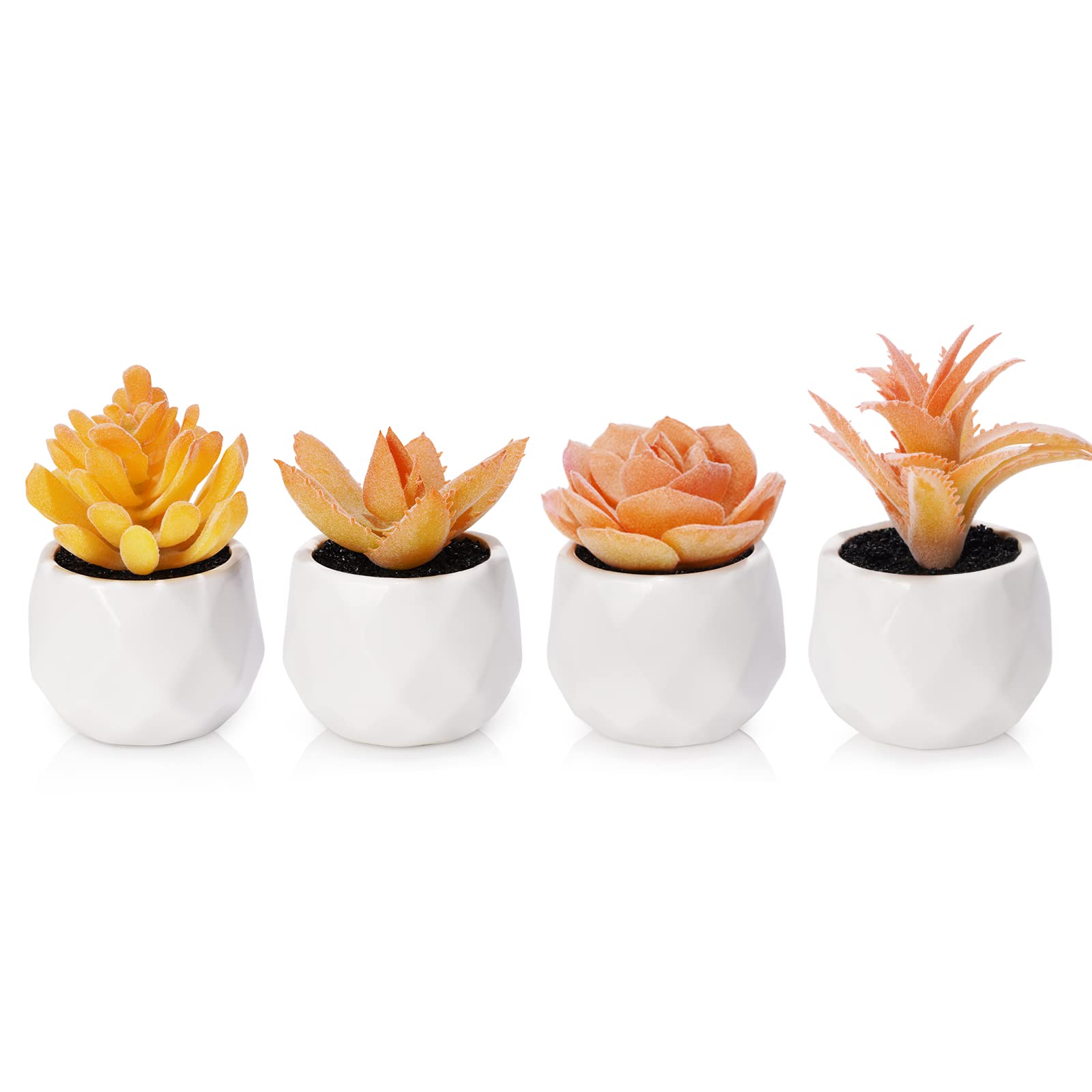 Tiita Artificial Faux Succulents in Mini Orange Pots - 4 Set Realistic Fake Plants for Home & Office Decor - Perfect for Desk, Window Sill, Bathroom, Bedroom & Gift Giving