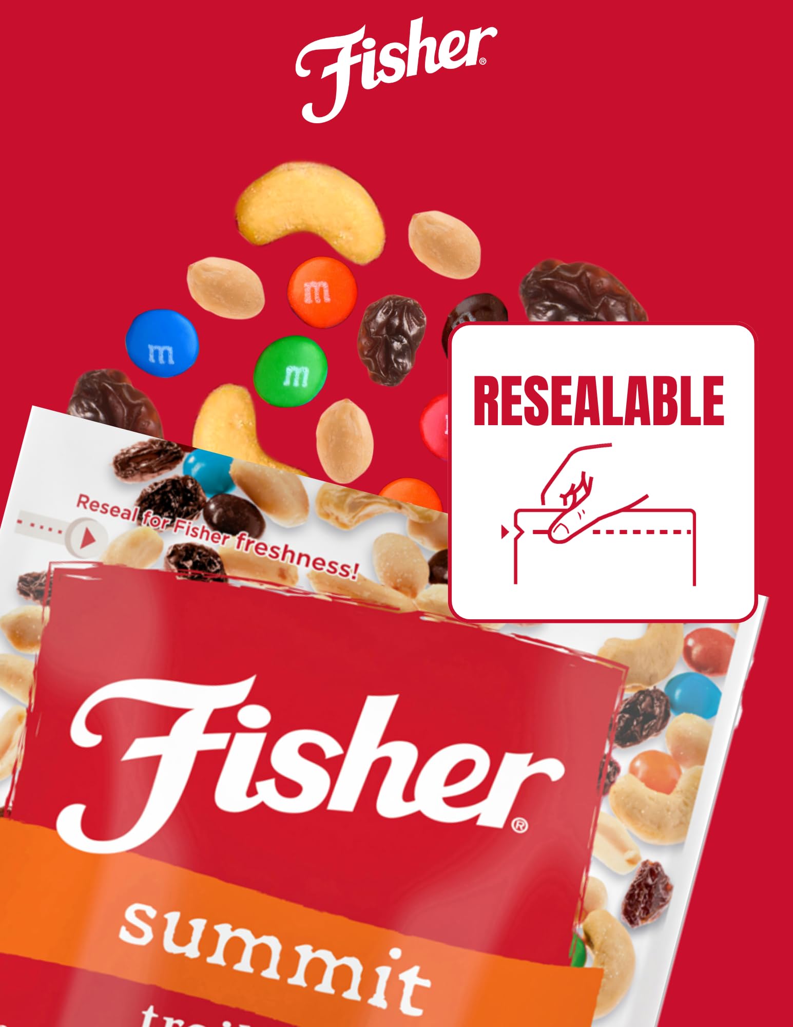 Fisher Snack Summit Trail Mix - 4oz Pack of 6 | Peanuts, Milk Chocolate Candies, Raisins & Cashews | Resealable Pouches | Perfect for Hiking, Camping & Office Snacks