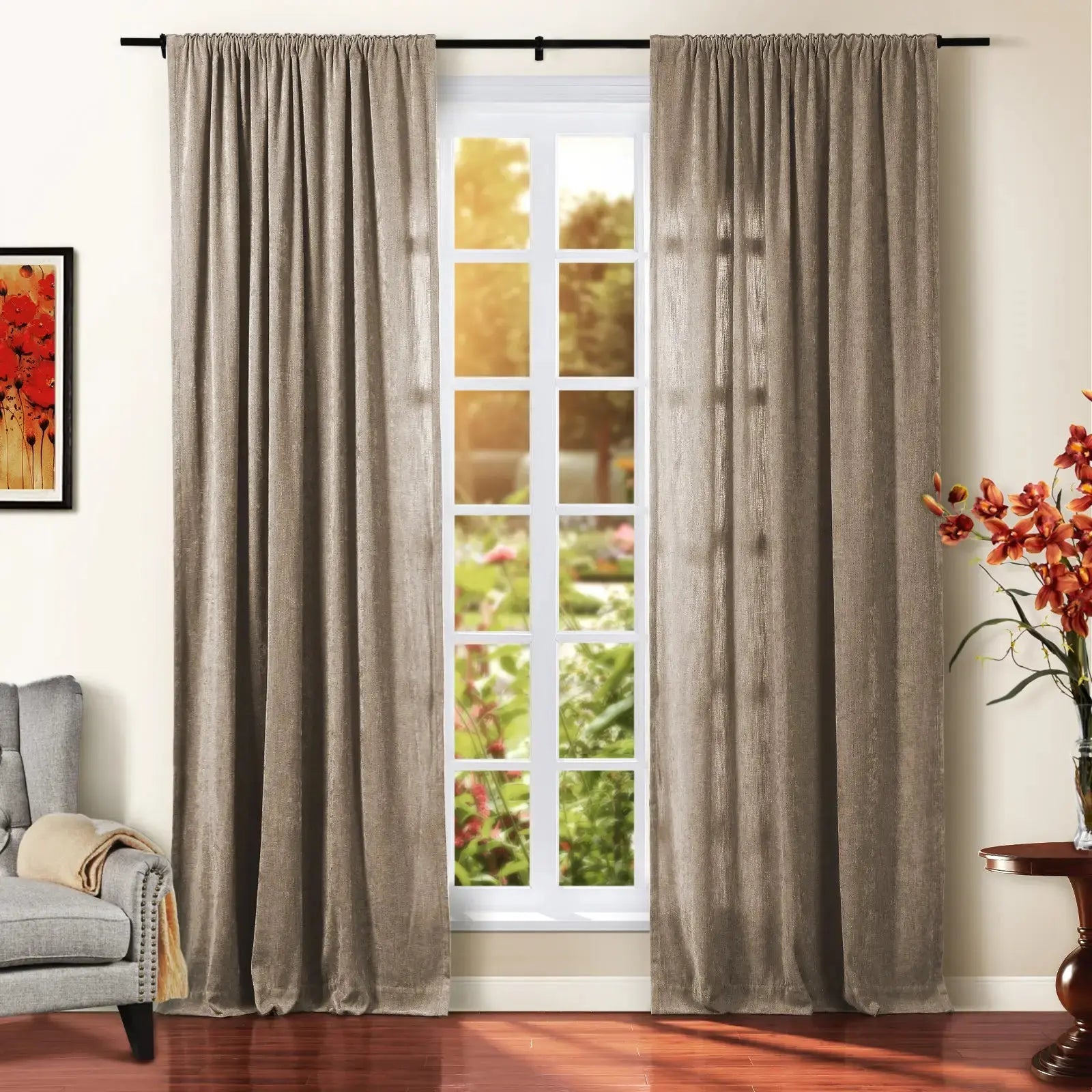 Tino Heavyweight Chenille Blackout Curtains - Soft Thermal Insulated Drapes for Living Room & Bedroom - Noise Reducing & Light Blocking Window Treatments