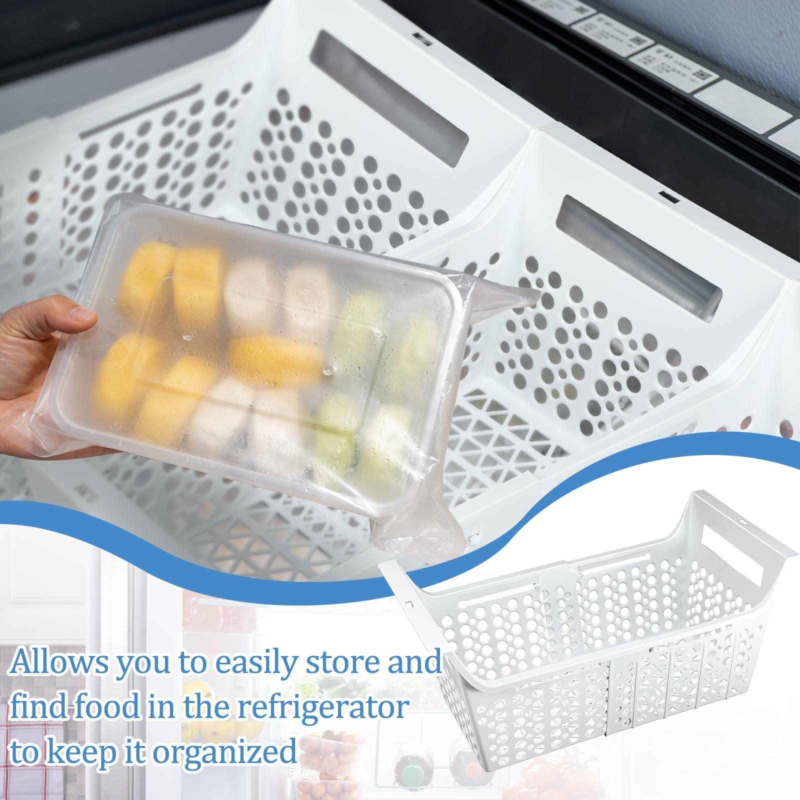 Adjustable Freezer Baskets 2 Pack - Expandable Chest Freezer Organizer Bins with Handles (16.3