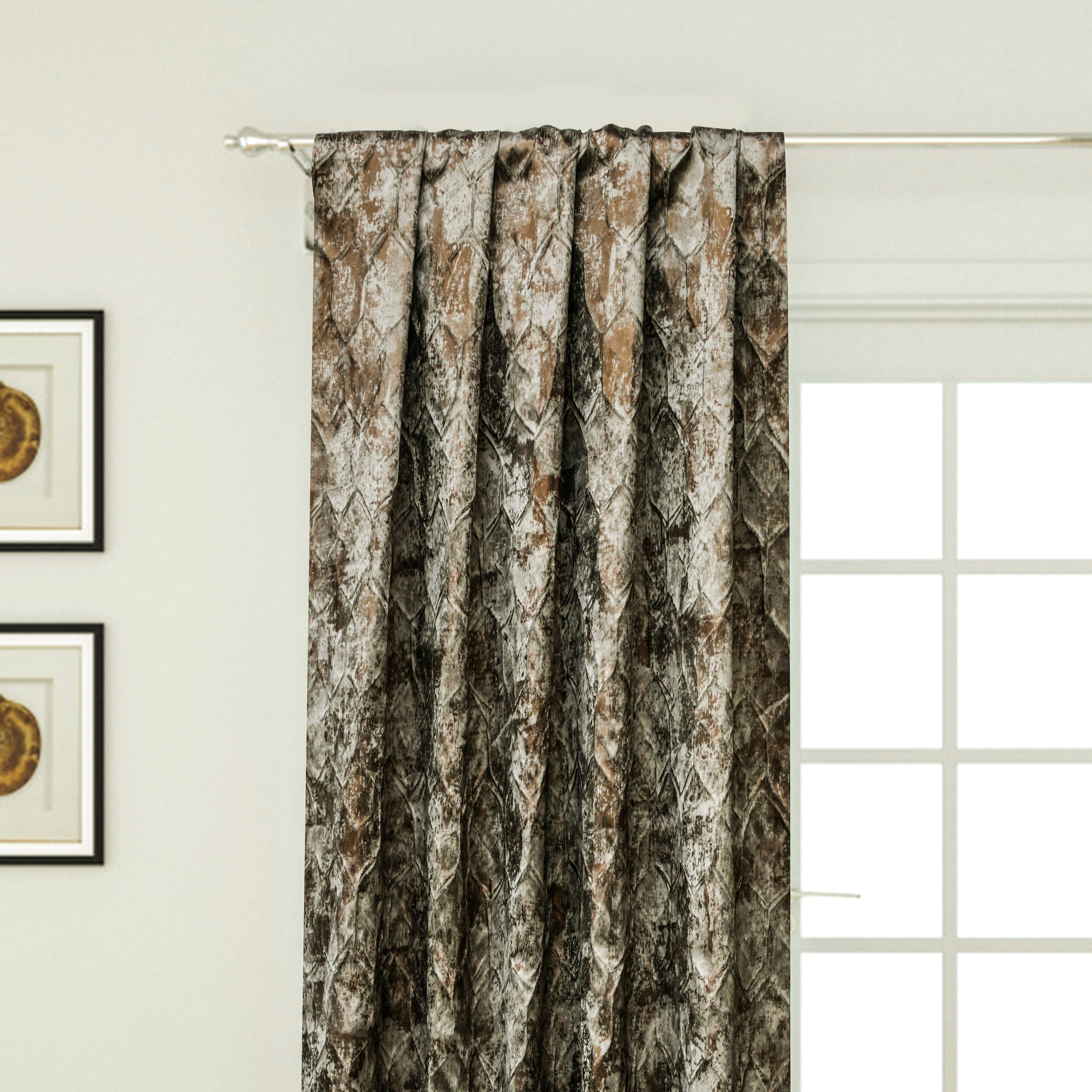 Vintage Hexagon Foil Print Jacquard Textured Curtain Panels - Elegant Window Drapes for Living Room, Bedroom & Home Decor
