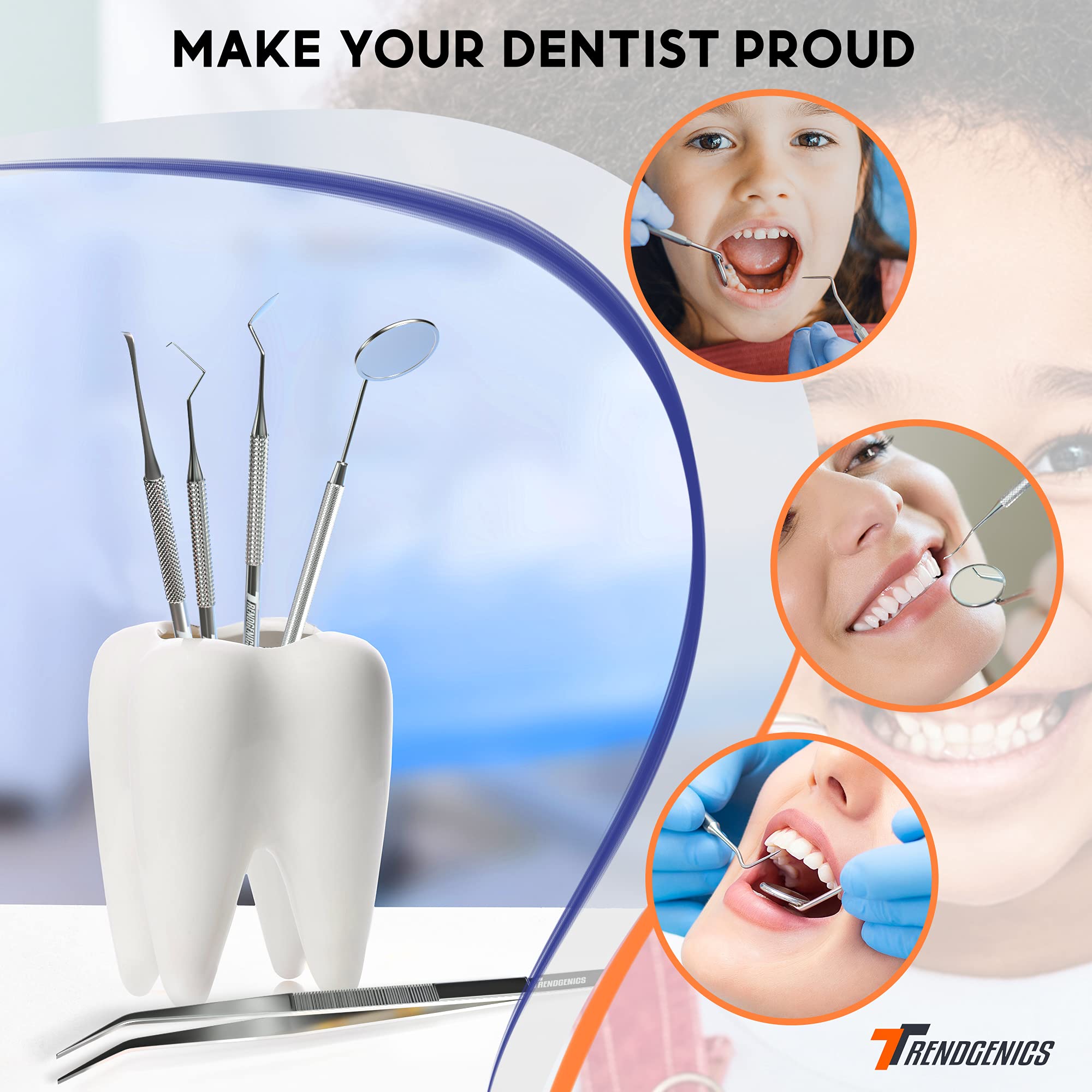 Professional Dental Tools Kit - Stainless Steel Plaque & Tartar Remover, Teeth Cleaning Tools, Dentist Pick Set with Mirror & Tongue Scraper for Oral Hygiene - Perfect for Home Dental Care & Professional Use
