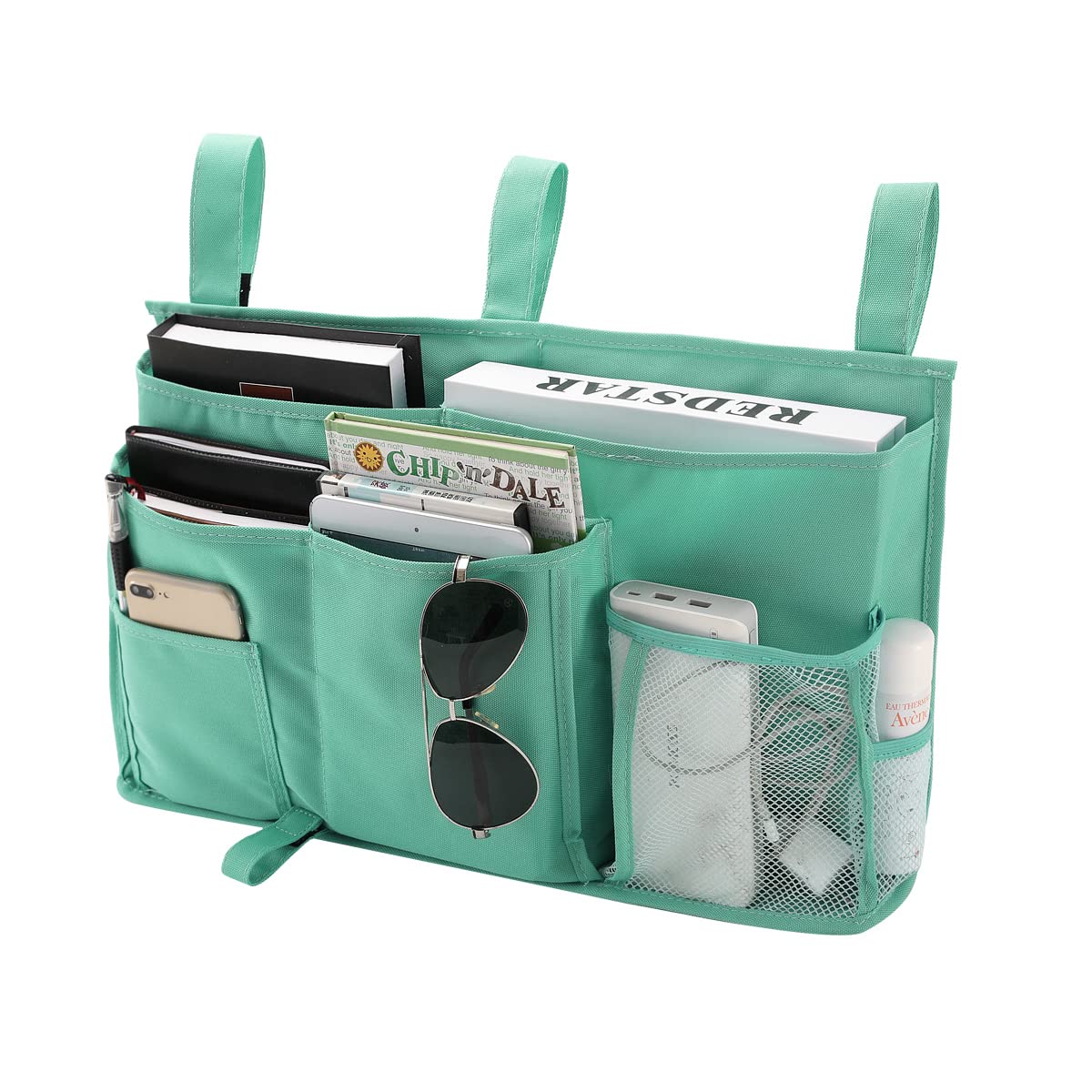 Bseash Bunk Bed Organizer - 8 Pocket Hanging Storage Bag with 600D Oxford Fabric, Perfect for Dorm Rooms, Hospital Beds & Baby Cribs (Light Green) | Space-Saving Organizer for Books, Phones & Essentials