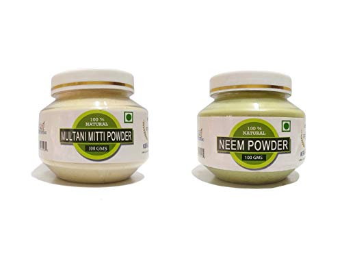 Organic Neem Leaf Powder & Multani Mitti Clay Powder - 100% Natural Hair & Skin Care Treatment (200g Combo) for Acne, Dandruff & Glowing Complexion