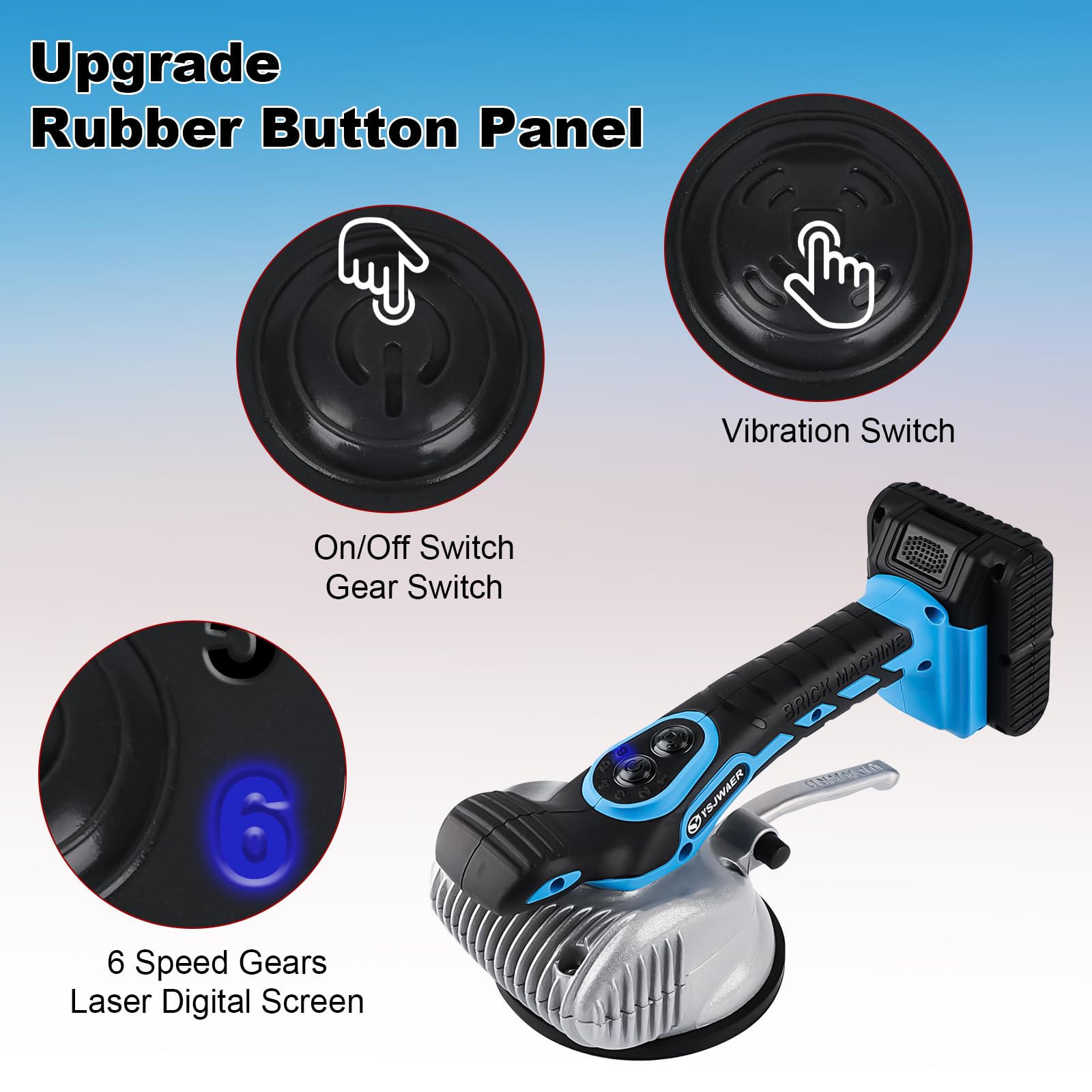 YSJWAER Tile Vibration Machine - 6-Speed Adjustable Automatic Leveling Vibrator with Suction Cup, 10000mAh Battery & 21000r/min Power for Professional Tile Installation - Perfect for Flooring, Wall Tiling, and DIY Home Renovation Projects