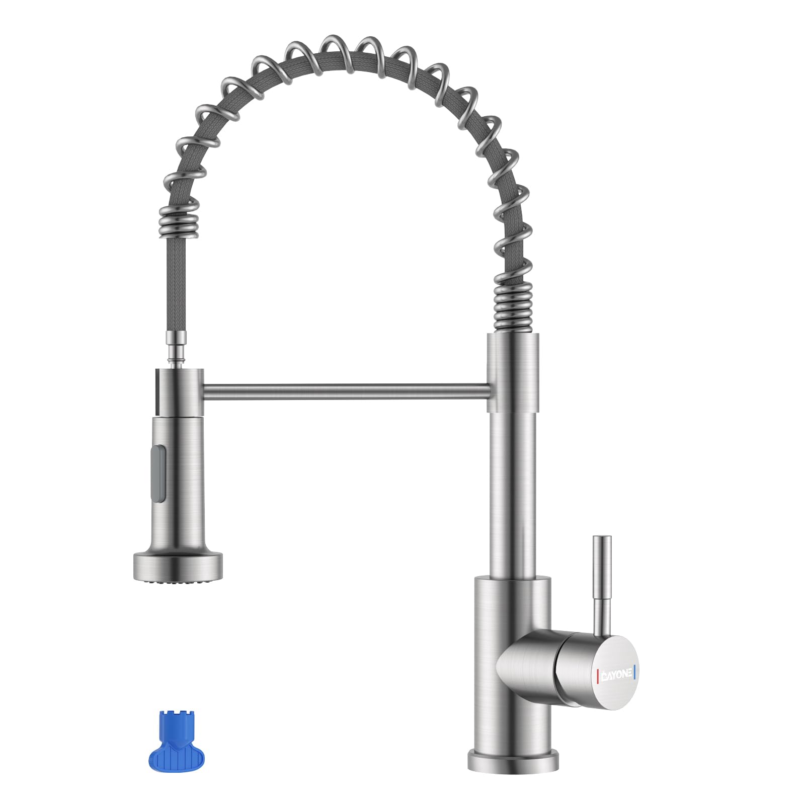 DAYONE Brushed Nickel Kitchen Faucet with Pull-Out Sprayer - High Arc Single Handle for Modern Kitchens