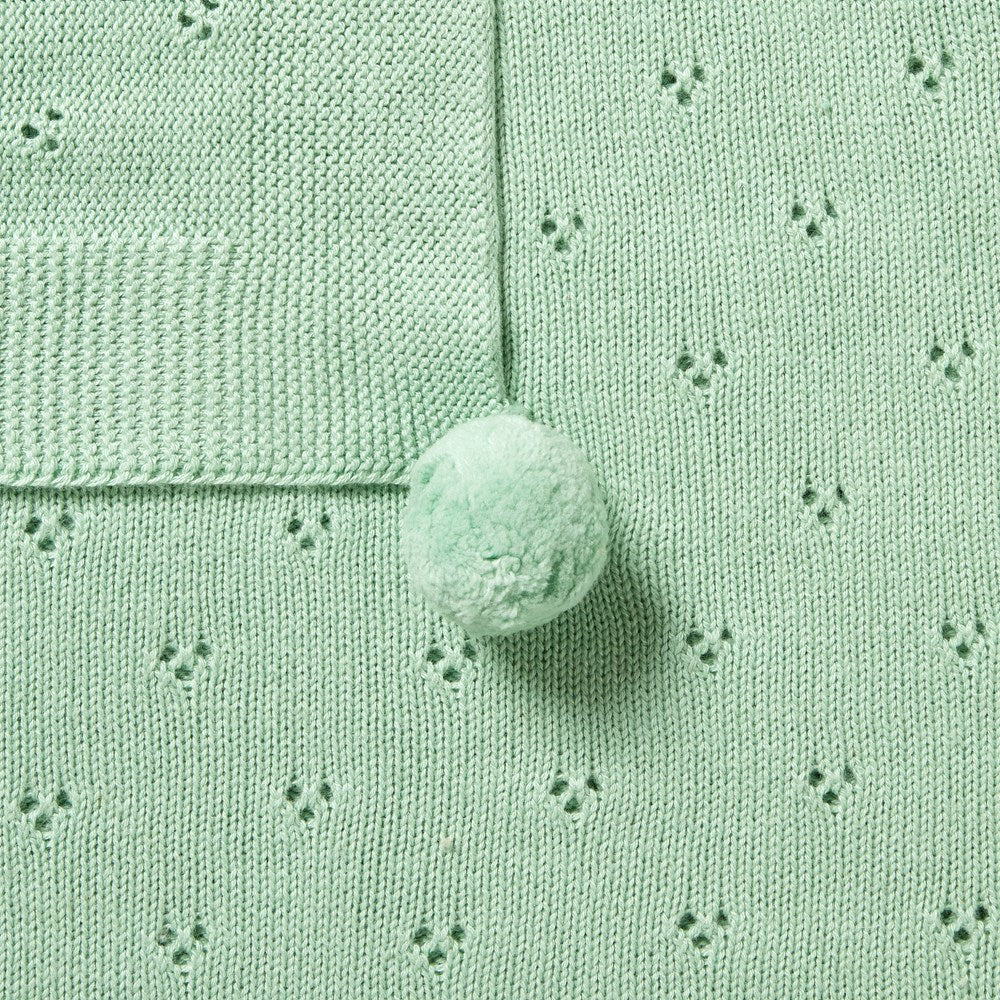Soft Mint Green Knitted Pointelle Blanket - Breathable & Cozy Throw for Bed, Couch, Nursery - Perfect for Gifts, Home Decor, and Relaxation