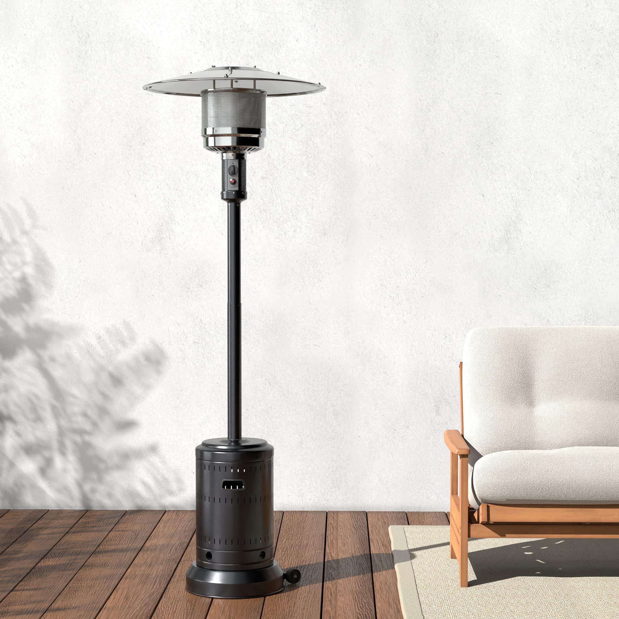 Amazon Basics 46,000 BTU Outdoor Propane Patio Heater with Wheels - Commercial & Residential Use - Havana Bronze Finish - Includes Water Tank - 32.1