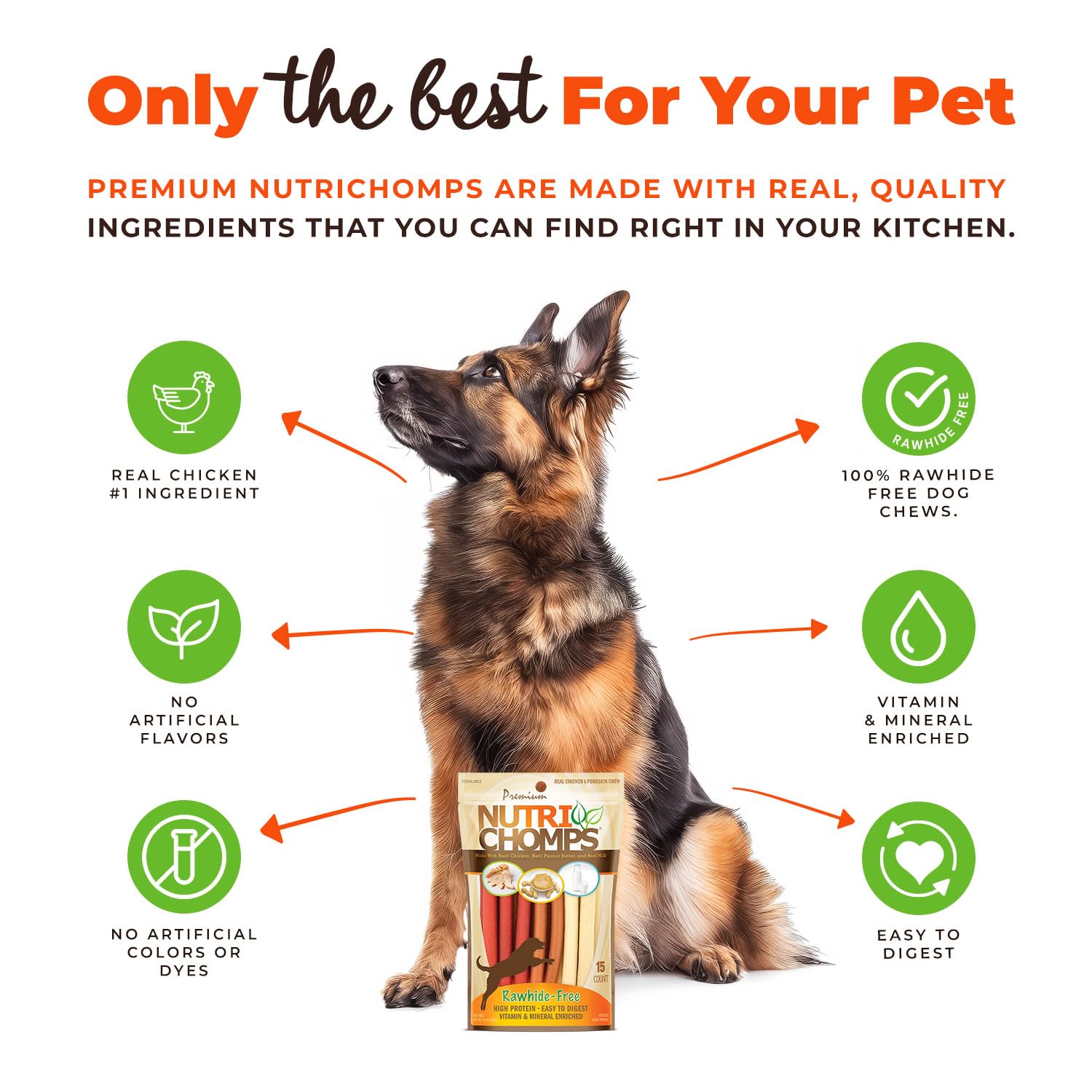 Nutri Chomps Dog Chews - 5-inch Rawhide-Free Twists with Real Chicken, Peanut Butter & Milk Flavors - Easy to Digest Dog Treats (15 Count) - Perfect for Training, Teething & Dental Health