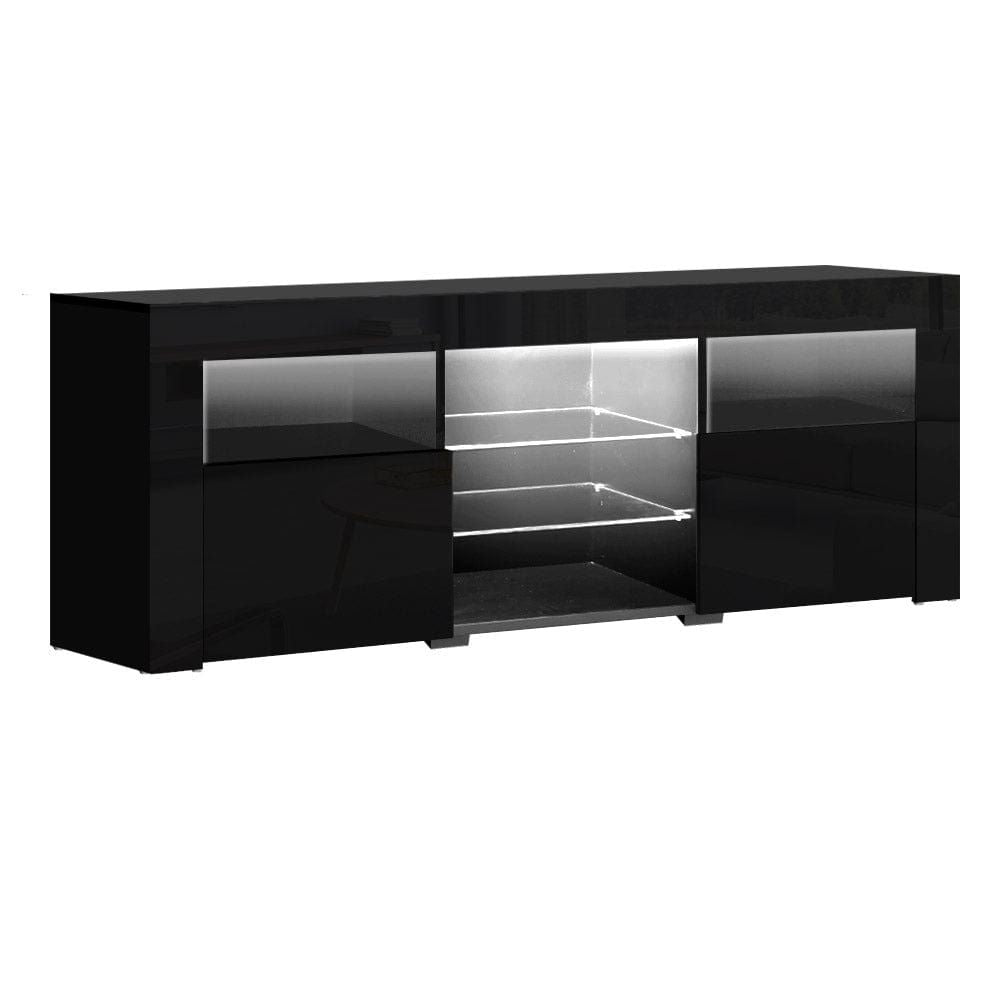 Artiss 160cm Black Bobi Entertainment TV Stand with LED Lighting - Perfect for Living Room, Bedroom & Home Theater Setup