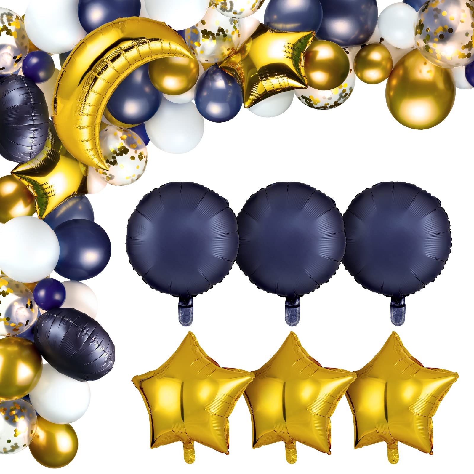 110 Pcs Navy Blue Balloon Garland Kit - Sky Night Moon Star Theme Party Decorations with 36