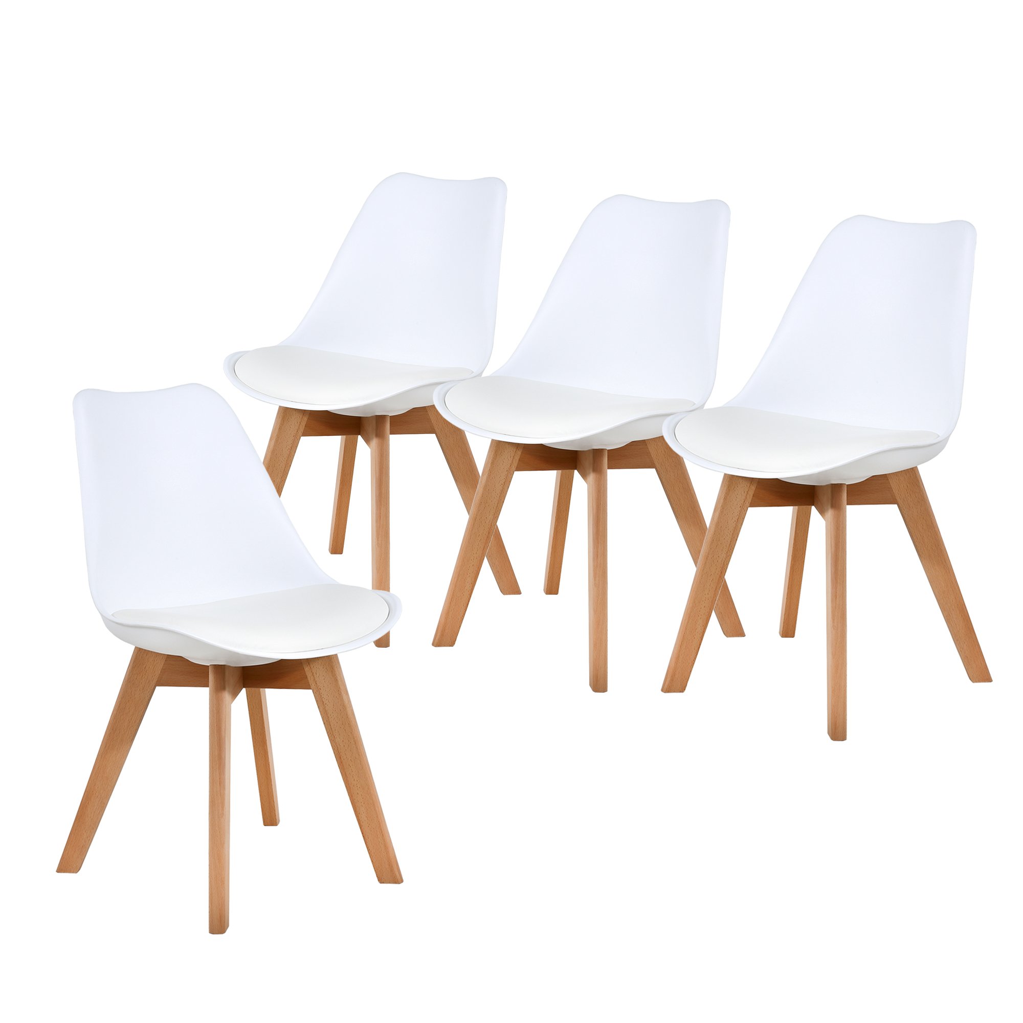 NOBPEINT Mid Century Modern Dining Chairs Set of 4 - White Upholstered Kitchen Chairs with Wooden Legs - Perfect for Dining Room, Kitchen, Breakfast Nook and Office