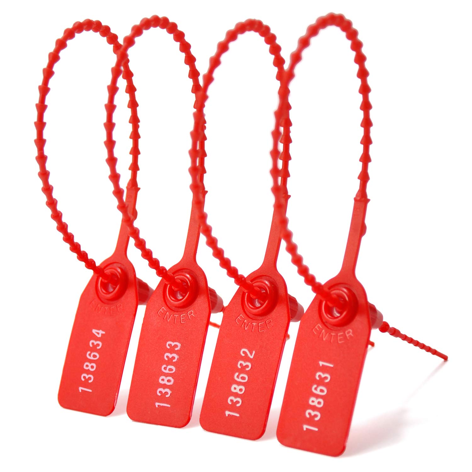 1000pcs Red Numbered Zip Ties - Fire Extinguisher Pin Plastic Tamper Proof Seals, Self-Locking Security Tags for Shoes & Equipment - Disposable Safety Labels for Retail, Warehouse & Event Management