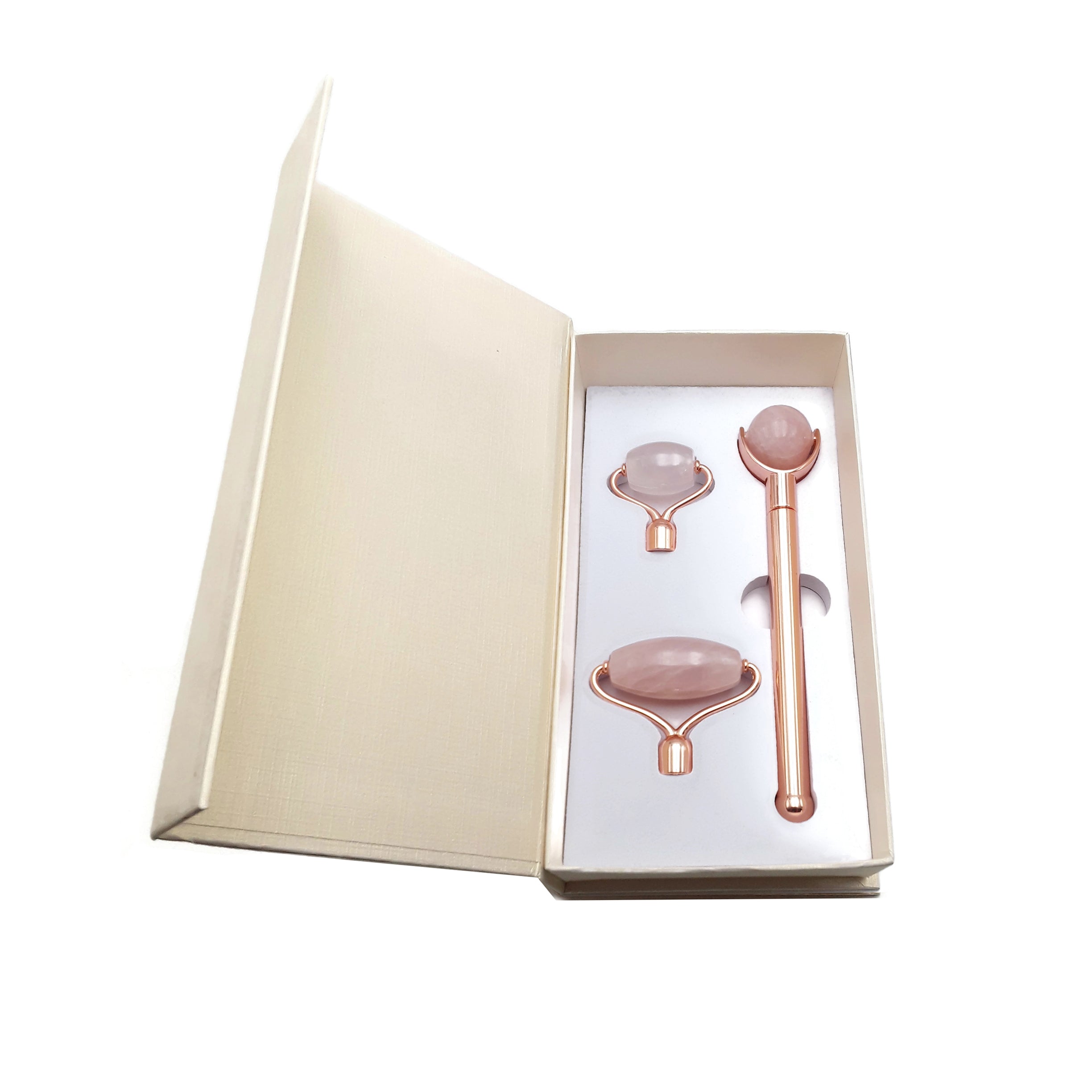 3 in 1 Rose Quartz Facial Massage Roller Set - Detachable Pieces for Face & Neck - Anti-Aging & Skin Tightening Tool - Perfect for Home Spa & Skincare Routine