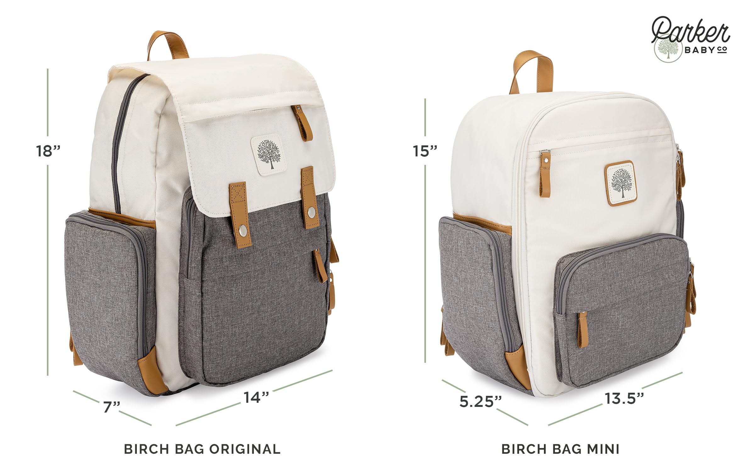 Parker Baby Diaper Backpack - Large Insulated Diaper Bag with Stroller Straps & Changing Pad - Waterproof Baby Essentials Organizer for Travel, Daycare & Outings - Cream Birch Bag