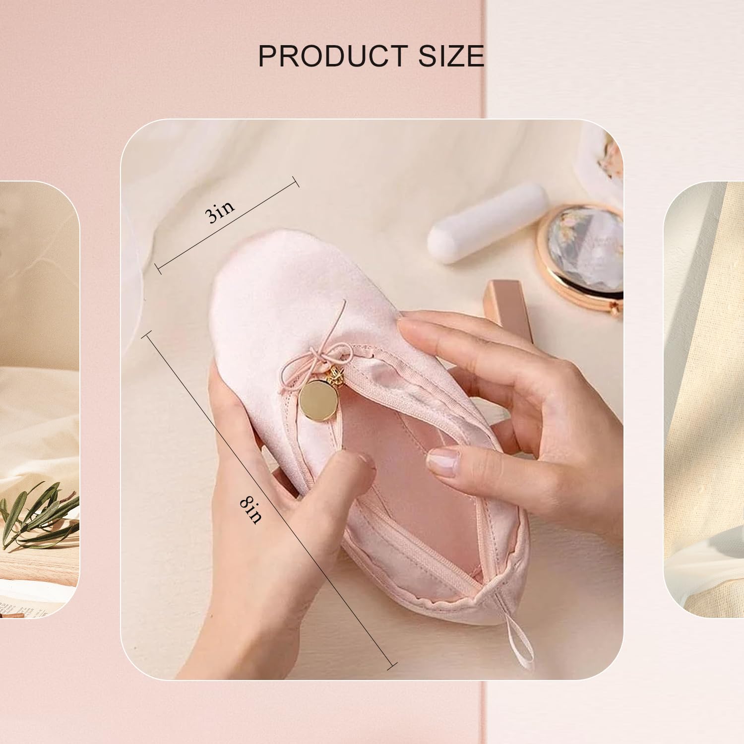 Pink Ballet Shoe Makeup Bag - Small Cute Cosmetic Pouch for Girls, Mini Travel Makeup Organizer with Bow, Perfect Dance Recital Gift for Ballerinas | Ideal for Dance Classes, Travel & Everyday Purse Organization