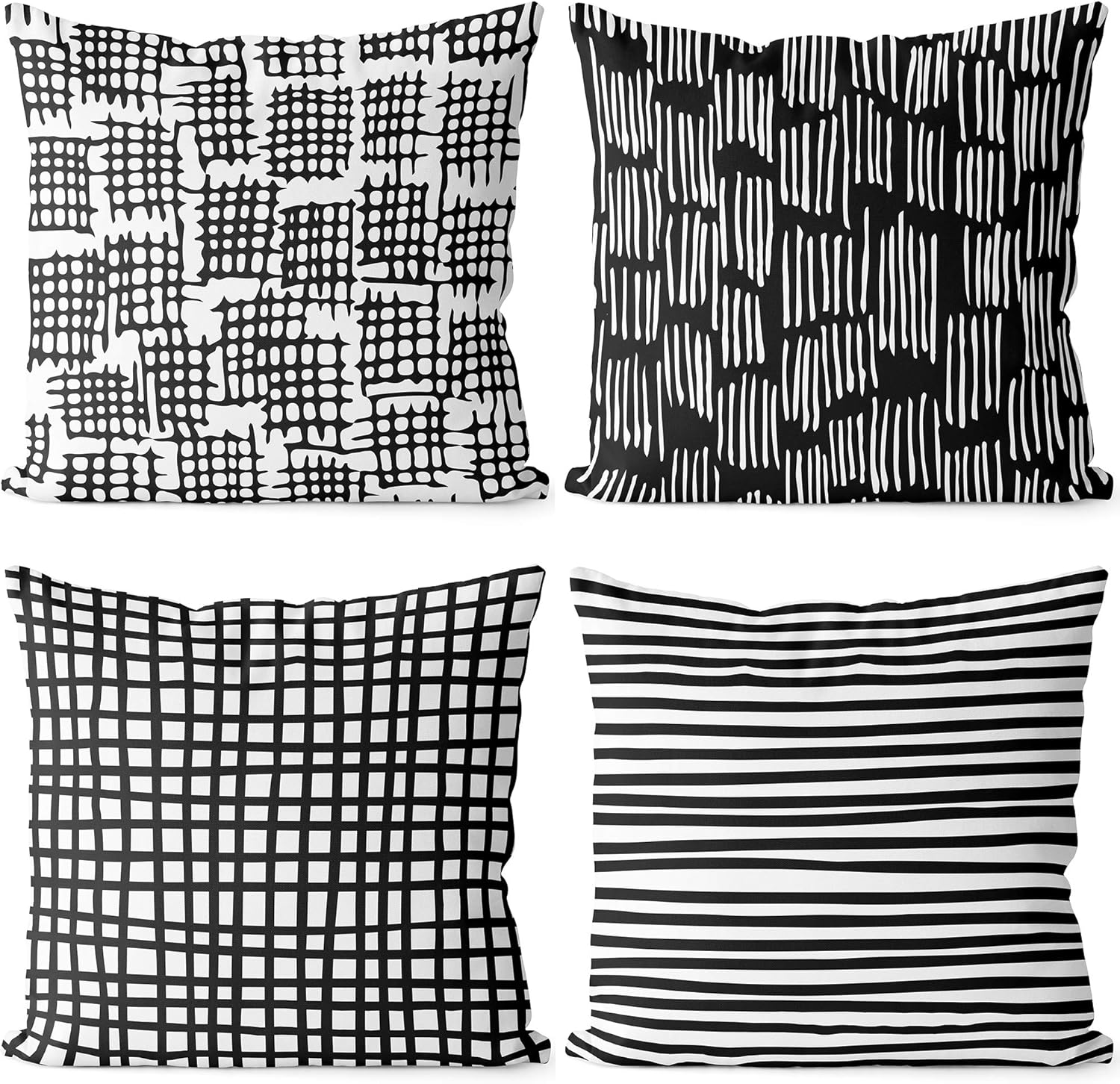 NTBAY Set of 4 Black & White Geometric Throw Pillow Covers 18x18 Inch - Modern Farmhouse Decor for Sofa, Bed, Couch & Living Room