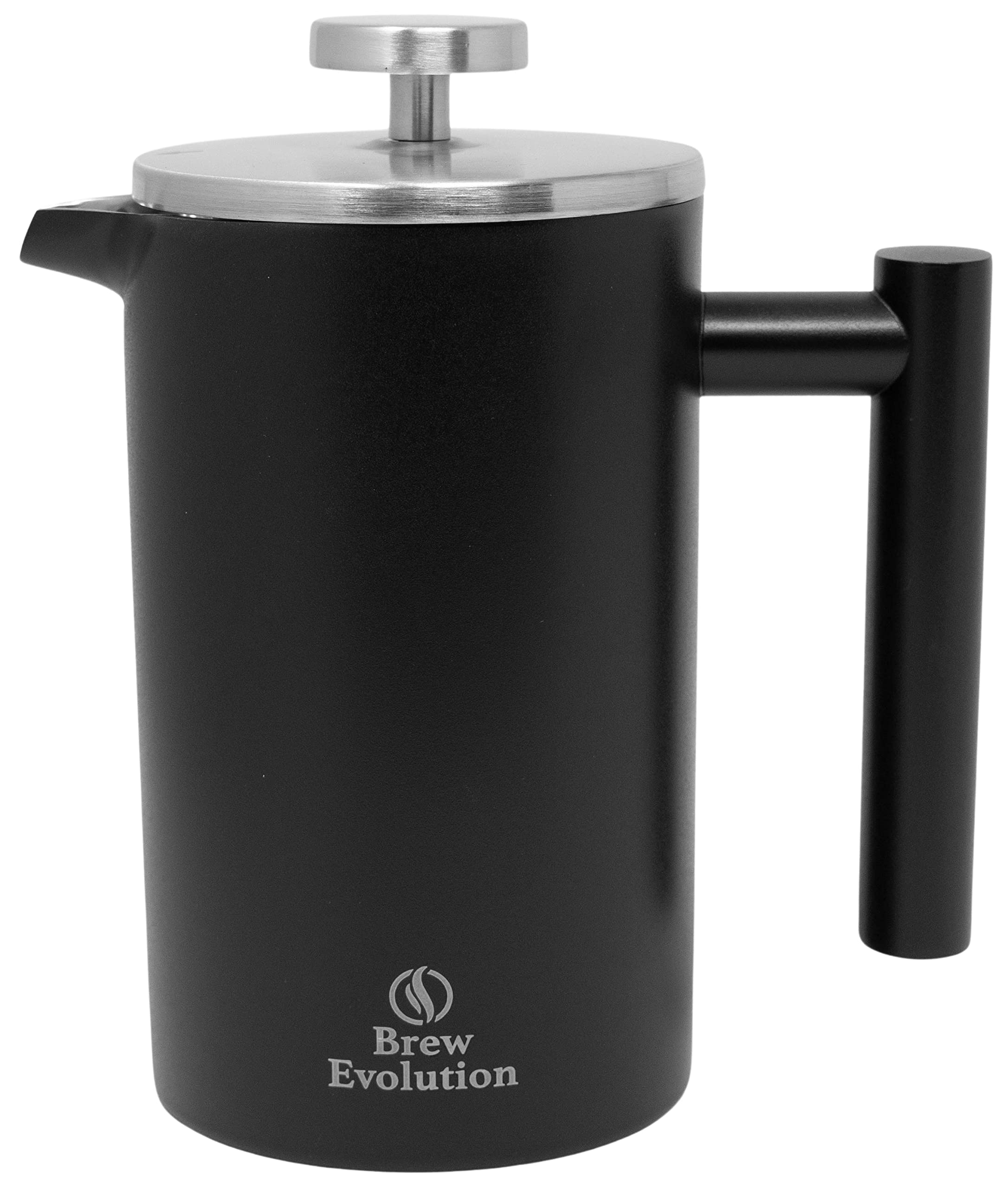 Premium 12 oz Stainless Steel French Press Coffee Maker - Double Wall Insulated Tea & Coffee Brewer Pot - Keeps Beverages Hot for Hours (350ml, Gray Black) - Perfect for Home, Office & Camping Use