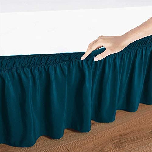 Premium Wrap Around Elastic Bed Skirt - 800 Thread Count Cotton Dust Ruffle with 3-Sided Fabric for King Size Beds (15