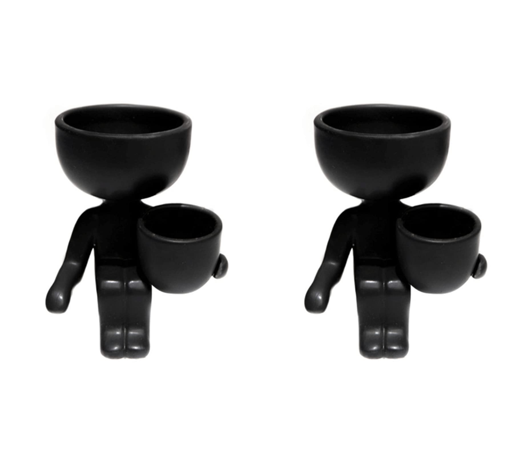 Stylish Ceramic Humanoid Flower Pots - Creative Succulent Planters in Human Shape for Home & Office Desk Decor - Perfect for Mini Plants, Cacti, and Air Plants (Black)