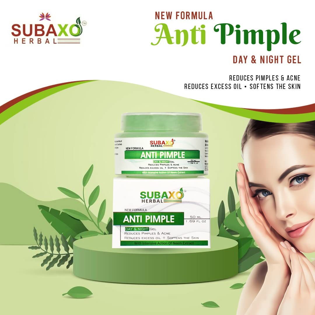 Subaxo Anti Acne & Pimple Removal Face Gel - Hydrating Treatment for Acne Marks & Dark Spots with Neem Extracts - Reduces Redness & Inflammation for Women & Men (50ml) - Perfect for Daily Skincare & Post-Breakout Care