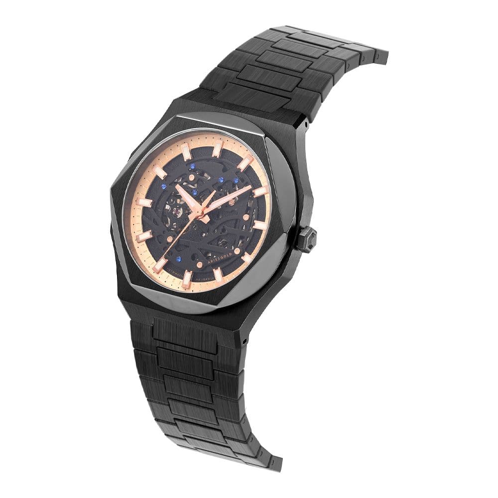Aries Gold Voltamic Black Dial Men's Watch with Stainless Steel Strap - Model G 9031 BK BKRG | Stylish Dress Watch for Business, Formal Events & Everyday Wear