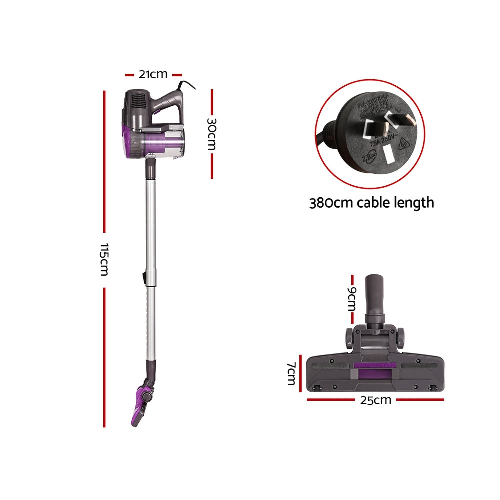 Devanti 500W Purple Stick Vacuum Cleaner - Bagless, Corded, Lightweight for Hard Floors & Carpets | Perfect for Home, Office & Pet Hair Cleaning