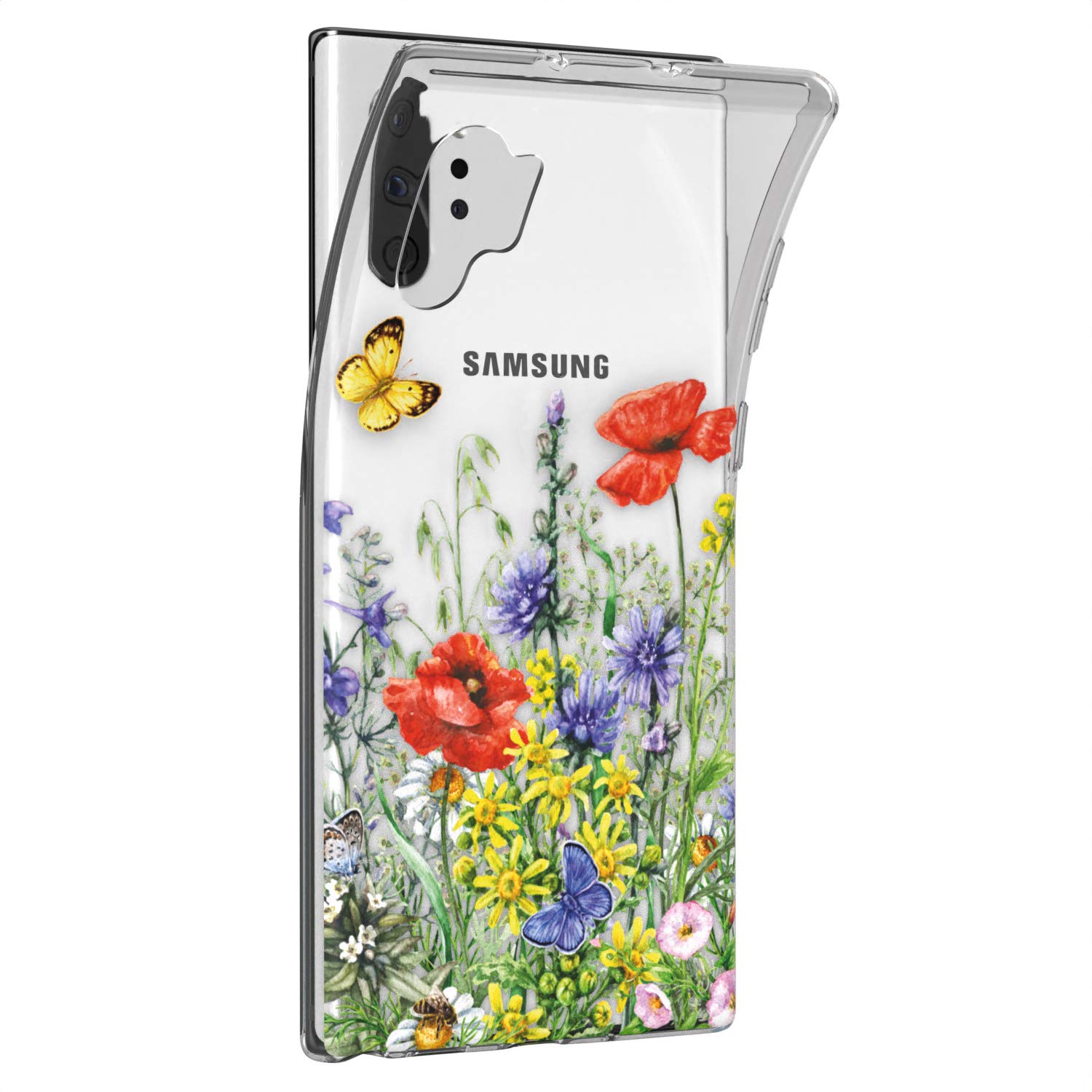 Samsung Galaxy S24 S23 Ultra S22 5G Plus S21 FE S20 S10 Case - Floral Poppies Butterfly Design Slim Silicone Cover | Lightweight Flexible Protective Phone Case | Perfect for Summer Outdoors, Travel & Daily Use