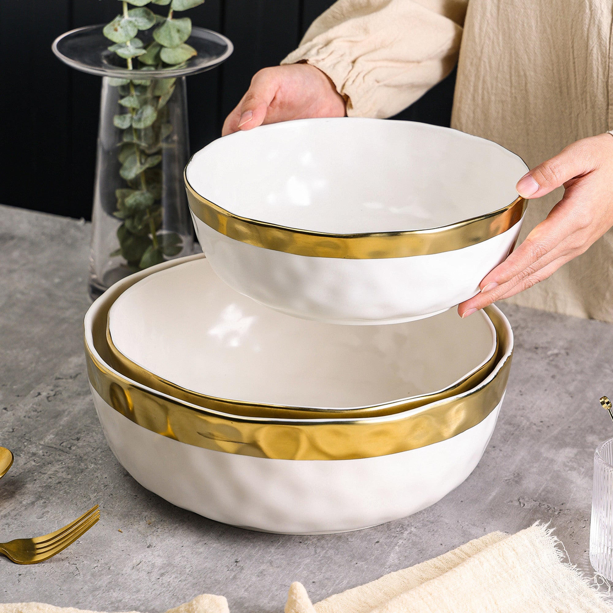 Premium Florian Porcelain Dinner Bowl Set - Elegant White Ceramic Bowls for Soup, Salad & Dessert | Perfect for Dining, Entertaining & Gift Giving