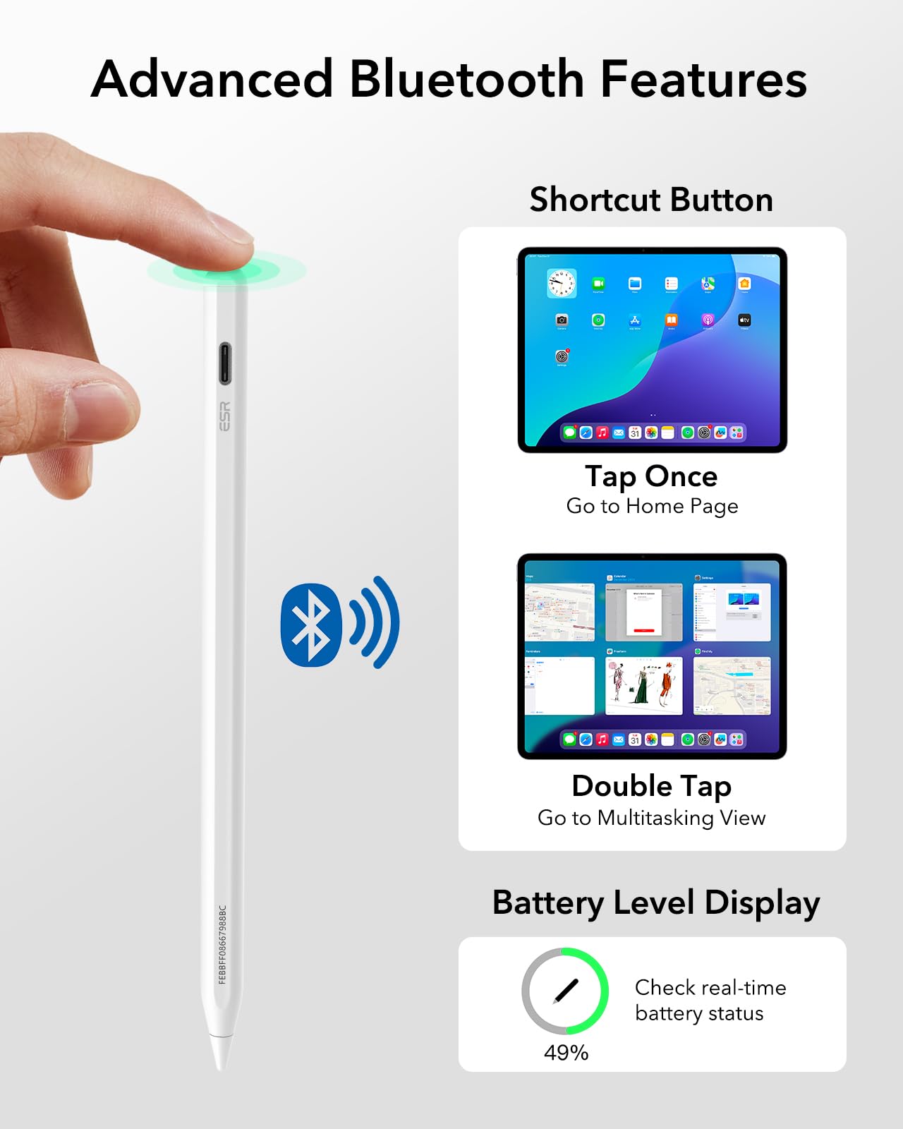 ESR Geo iPad Pencil with Find My Compatibility - Stylus for iPad 2018-2025 Models (iPad 11/10/9/8, iPad Air 13/11, iPad Pro 12.9/13/11, iPad Mini 7/6/5) - White - Perfect for Digital Art, Note Taking & Productivity (No Wireless Charging)