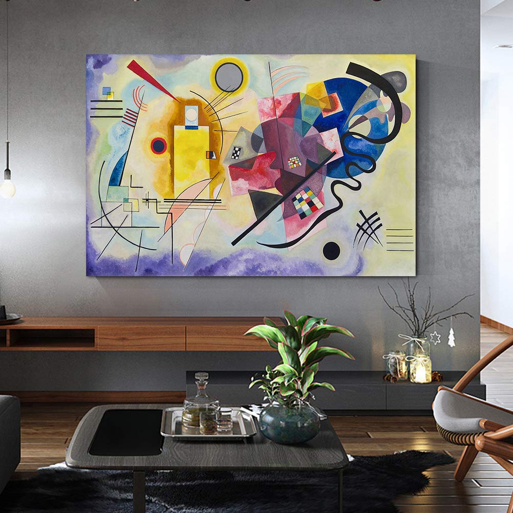 ZENDA Wassily Kandinsky Abstract Wall Art - Yellow Red Blue Wrapped Canvas Painting Print for Living Room & Bedroom Decor - Ready to Hang - Perfect for Modern Home & Office Interior Design