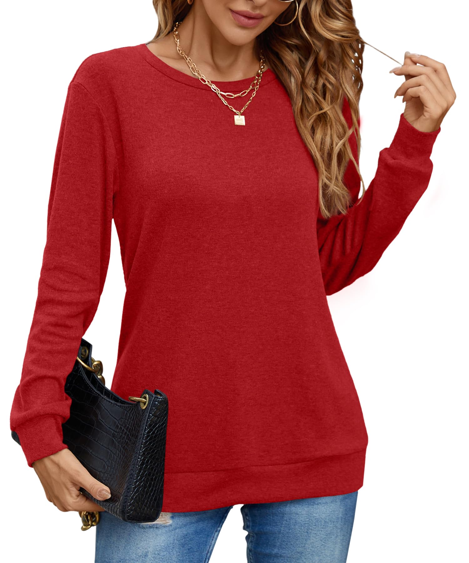 Women's Long Sleeve Casual Crew Neck Tunic Blouse - Elegant Dressy Top for Work, Office & Everyday Wear