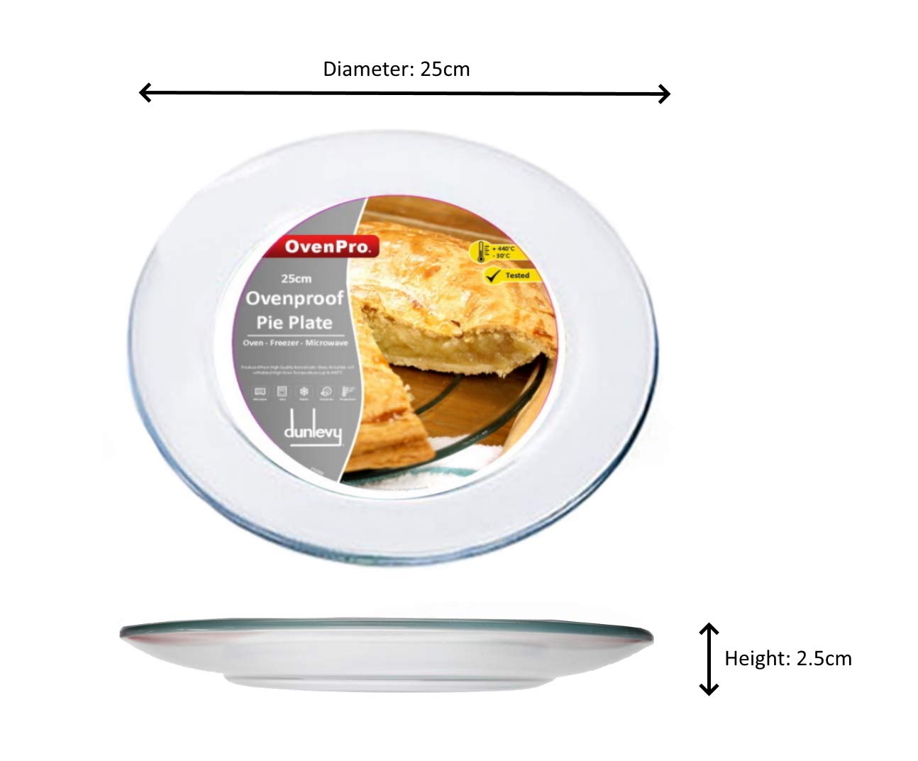 Dunlevy 10-Inch Oven-Safe Glass Pie Plate - Transparent Baking Dish for Pies, Tarts & Flans - Heat-Resistant from Oven to Table (25cm, 1-Piece) - Perfect for Thanksgiving, Christmas Baking & Family Dessert Serving