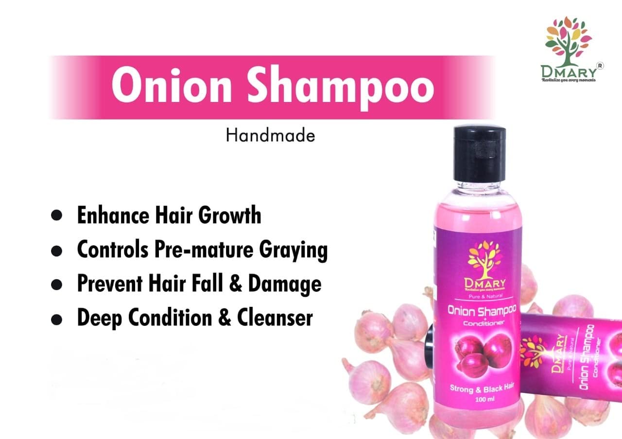 Dmary Red Onion Shampoo & Conditioner Set - 100% Pure Red Onion Extract for Hair Growth, Thicker & Stronger Hair (2 x 100ml) - Best for Damaged Hair, Hair Loss Prevention & Scalp Care