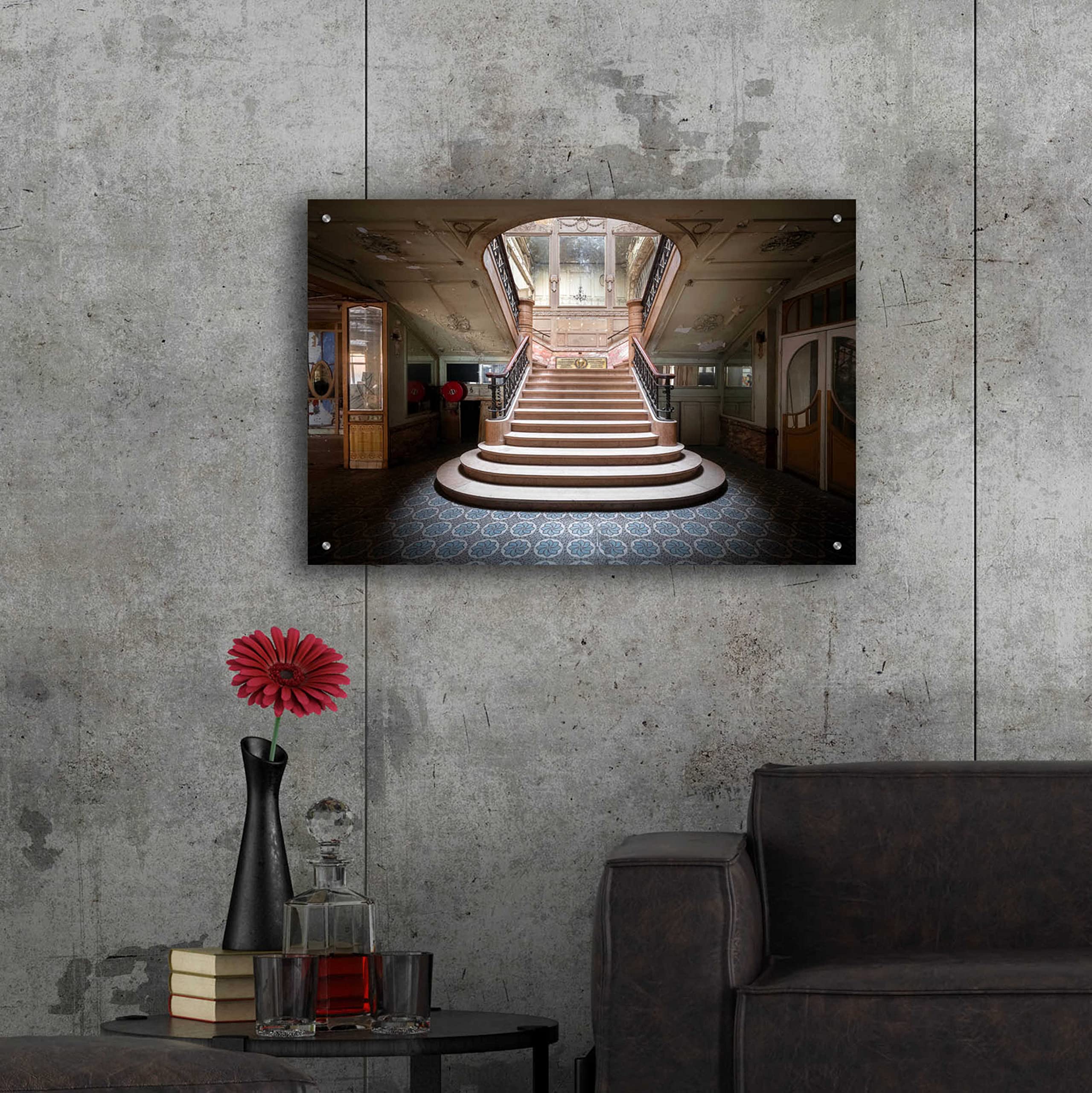 Elegant Stairs Dark Acrylic Glass Wall Art by Roman Robroek - 36x24 Inches Modern Home Decor for Living Room, Bedroom & Office