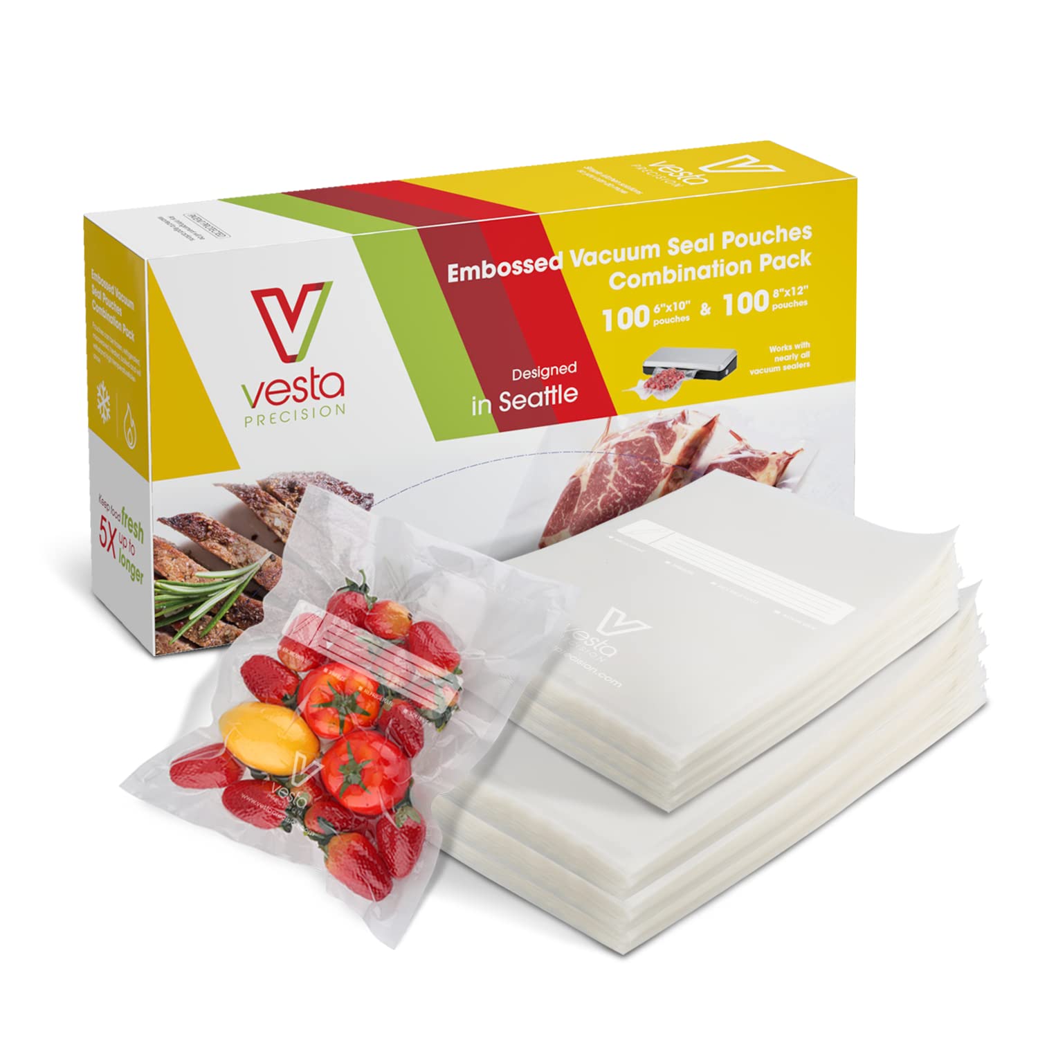 Premium Vacuum Sealer Bags - 100 Pint (6”x10”) & 100 Quart (8”x12”) Food Saver Bags for Sous Vide, Meal Prep & Long-Term Food Storage | Heavy-Duty, Precut, Airtight Seal | Perfect for Freezing, Marinating & Organizing Kitchen
