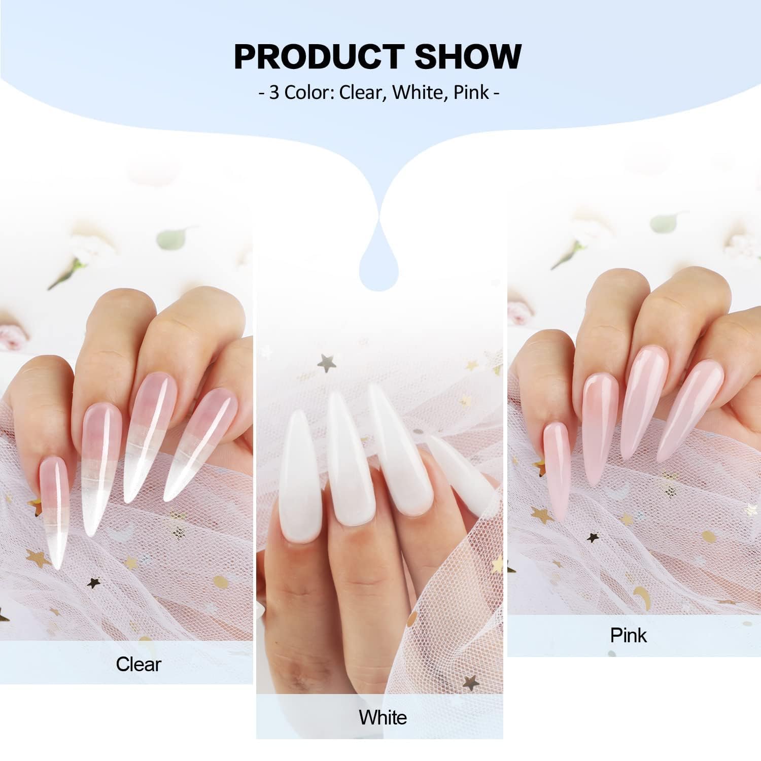 Morovan Professional Acrylic Nail Kit - Clear, Pink & White Acrylic Powder with Liquid Set for DIY Nail Extensions | Beginner-Friendly Home Manicure Kit with Nail Brush | Perfect for Salon-Quality Nails at Home, Parties & Special Occasions