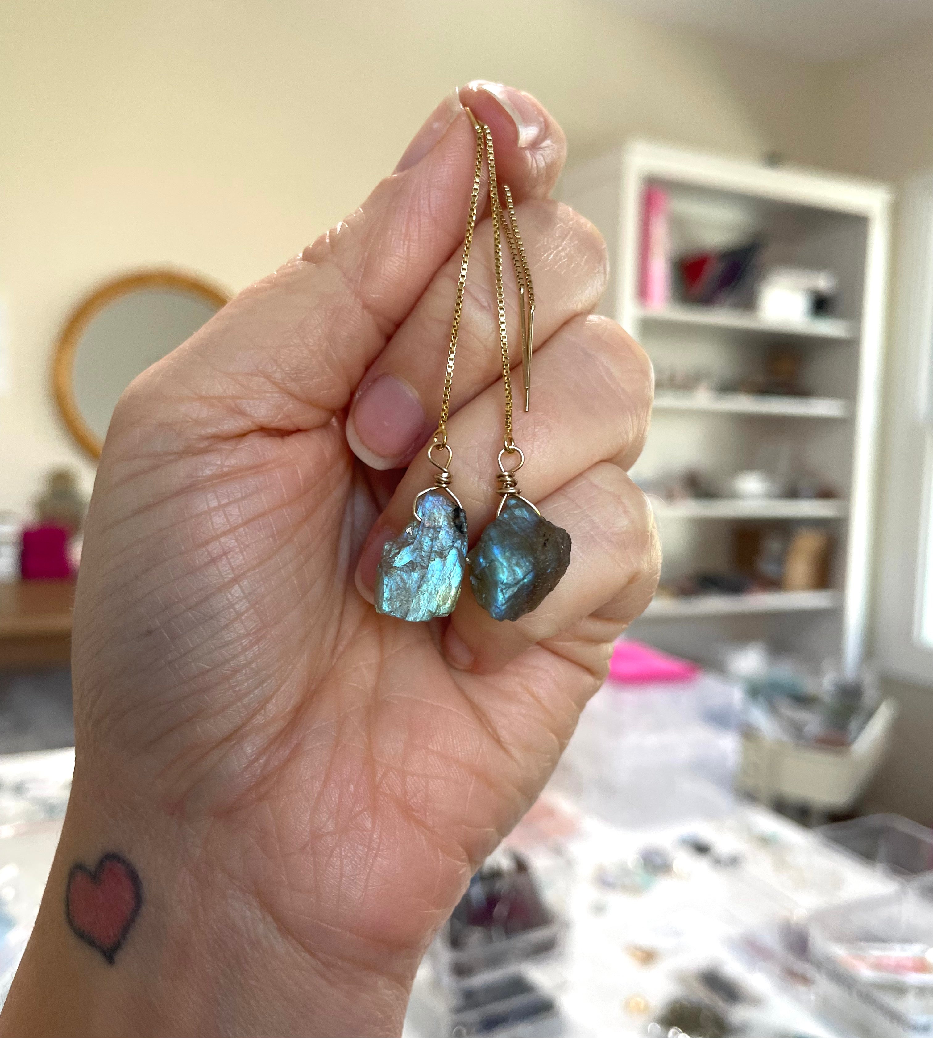 Labradorite Threader Earrings - Sterling Silver or 14K Gold Filled Dangle Earrings for Women | Healing Crystal Jewelry for Everyday Wear & Special Occasions