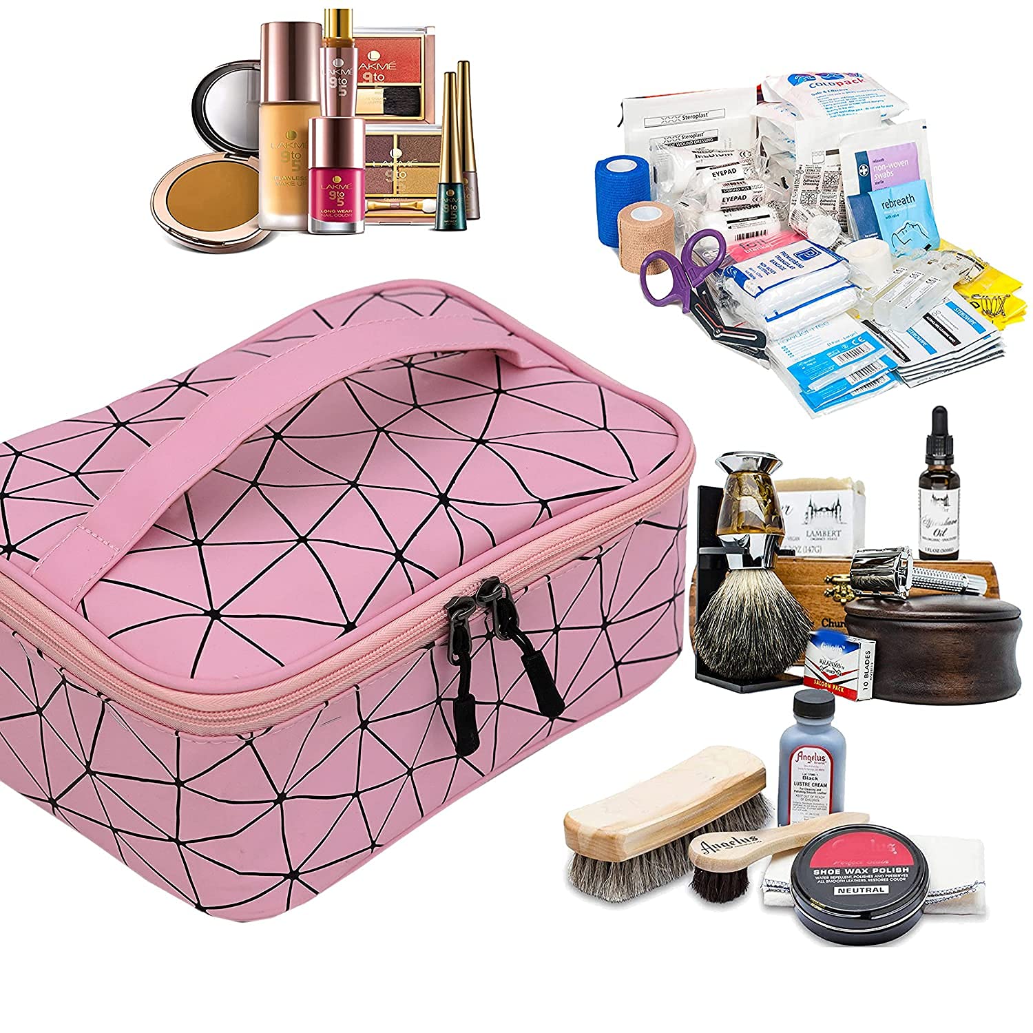 Prisma Cosmetic Travel Pouch - Pink Makeup Organizer for Women & Men, Perfect for Travel & Toiletries