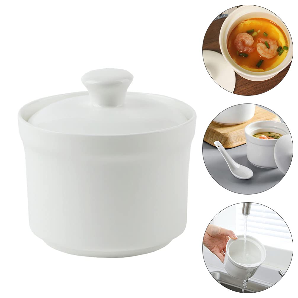 YARDWE 4-Inch Ceramic Custard Cups with Lids - Small Steaming Soup Bowls for Egg Custard, Medicinal Bird's Nest, and Stews - Perfect for Home Kitchen, Dessert Making, and Healthy Tonic Preparation