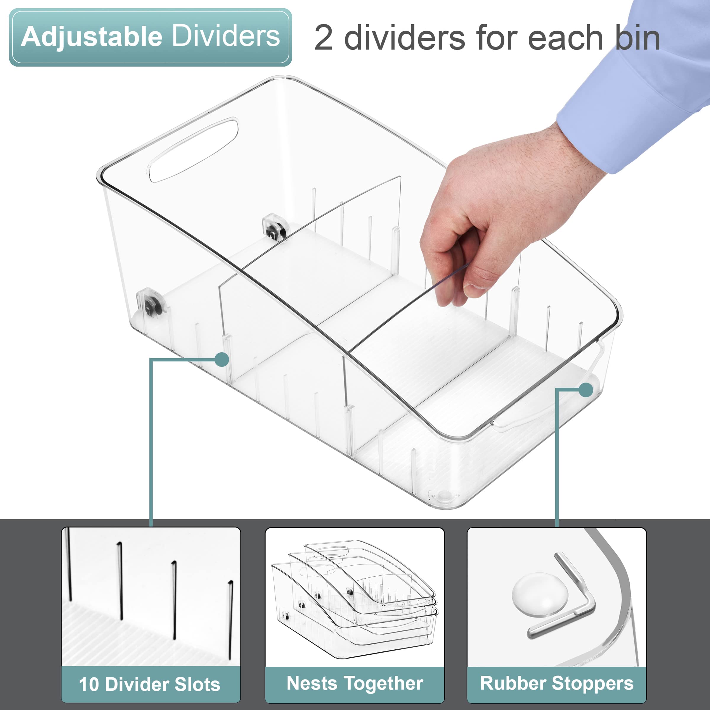 Sorbus Rolling Fridge Organizer with Clear Design, Dividers & Handles - Kitchen Storage Bins for Refrigerator & Pantry Organization - Perfect for Meal Prep, Grocery Storage & Small Space Optimization