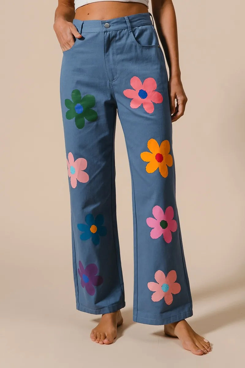 BiBi Floral Print Straight Leg Pants for Women - Casual & Comfortable Trousers for Everyday Wear, Office, and Outings