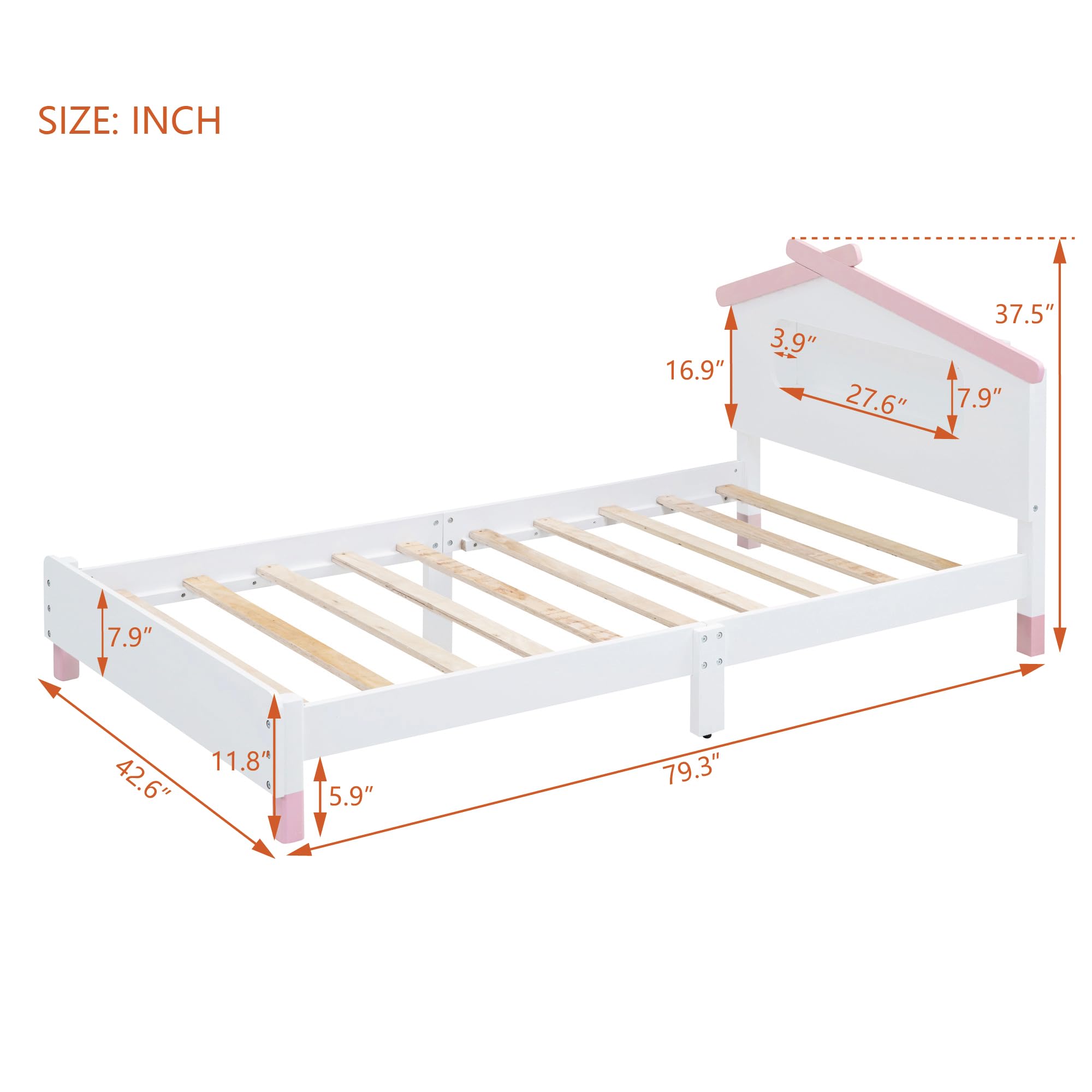 Harper & Bright Designs Twin Bed Frame with House-Shaped Headboard - Wooden Kids Platform Bed with Motion-Activated Night Lights - Cute Single Bed for Girls & Boys (White & Pink) - Perfect for Kids' Bedrooms, Playrooms & Cozy Sleep Spaces